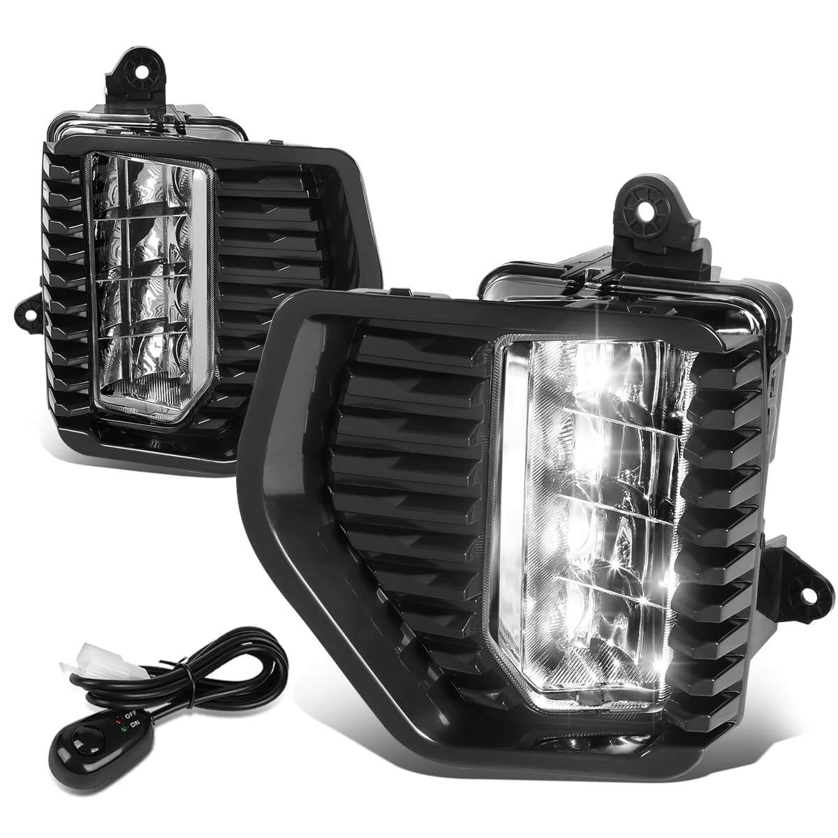 Auto Dynasty Full LED Front Bumper Driving Fog Light Lamps with Switch & Bezels - Compatible with GMC Sierra 1500 2019-2022 (Driver & Passenger Side, Clear Lens) - Upgrade Your Truck's Night Visibility for Off-Road & Highway Driving