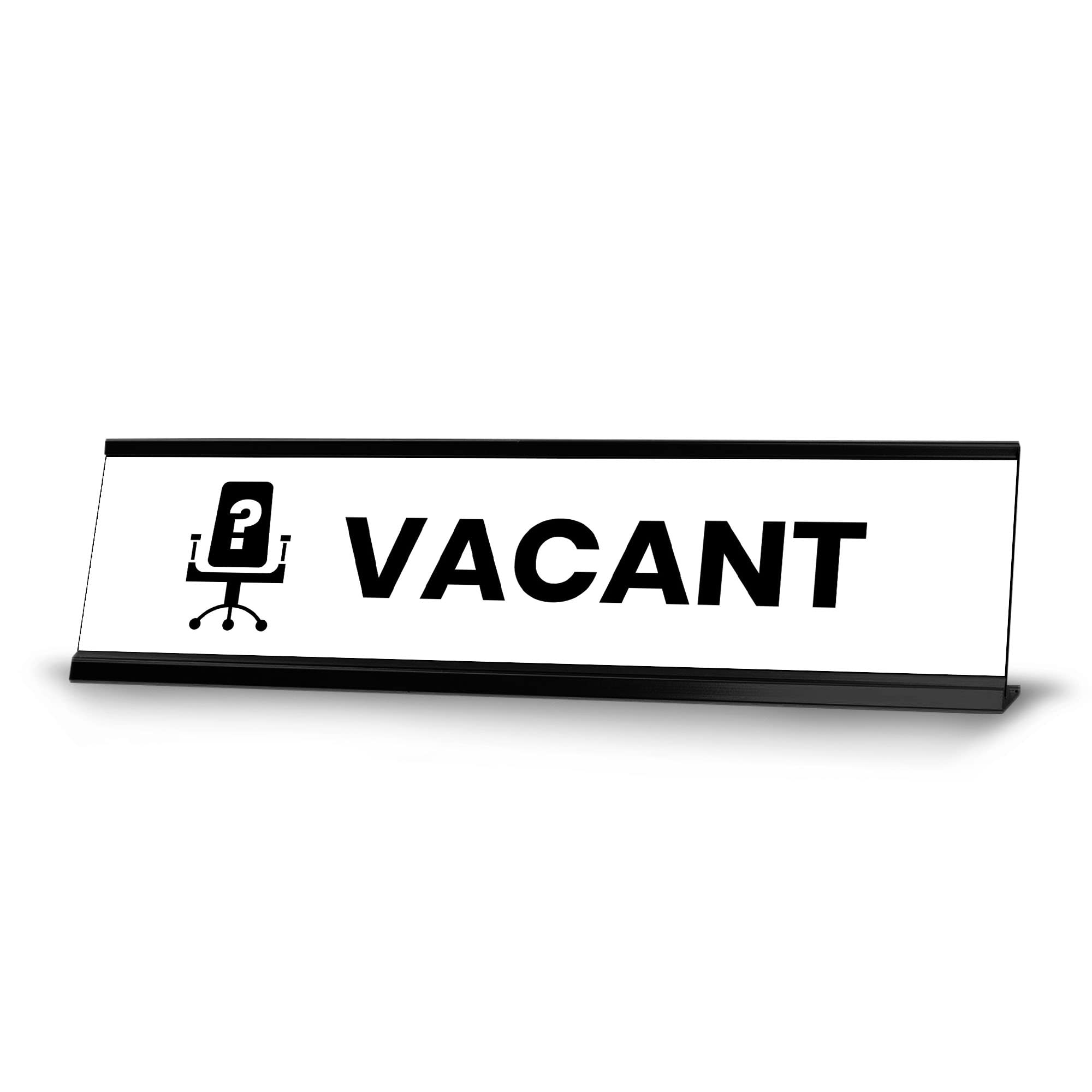 2x8 Inch Black Frame Desk Sign - Customizable Vacant Sign for Office, Reception, or Workspace - Perfect for Professional and Home Office Use