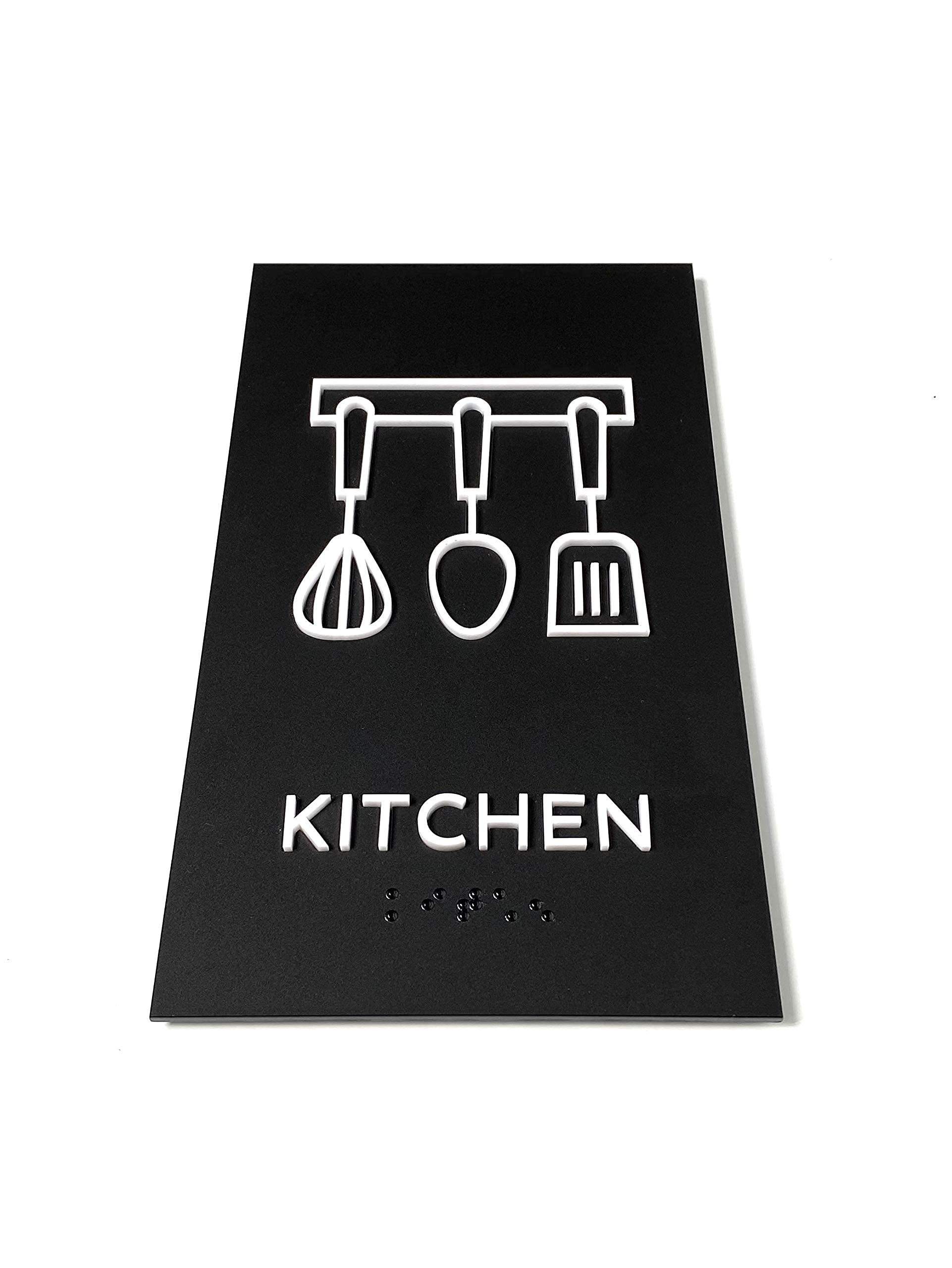 ADA Compliant Kubik Letters Kitchen Sign - Modern Design with Grade 2 Braille for Restaurants, Offices & Homes - Includes 3M Double Sided Tape for Easy Installation