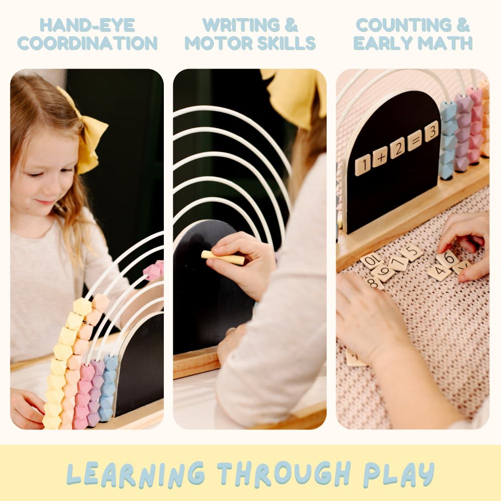 Pastel Rainbow Abacus for Kids - 17 Inch Magnetic Chalkboard Math Learning Toy | Counting, Addition & Subtraction Educational Tool | Montessori Classroom & Homeschool Supplies for Ages 3+ | Perfect for Preschool Math Activities & Early Childhood Development