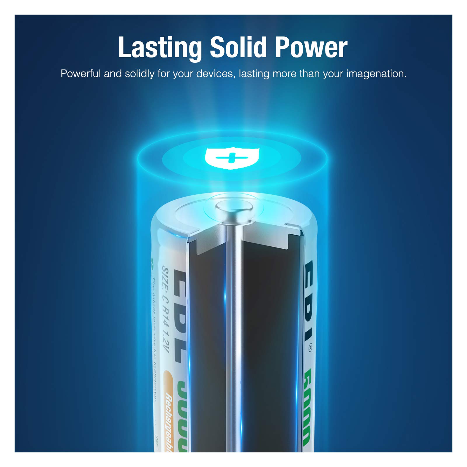 EBL 5000mAh Rechargeable C Batteries - 8 Pack Ni-MH C Size Batteries for Flashlights, Toys, Radios & Emergency Devices