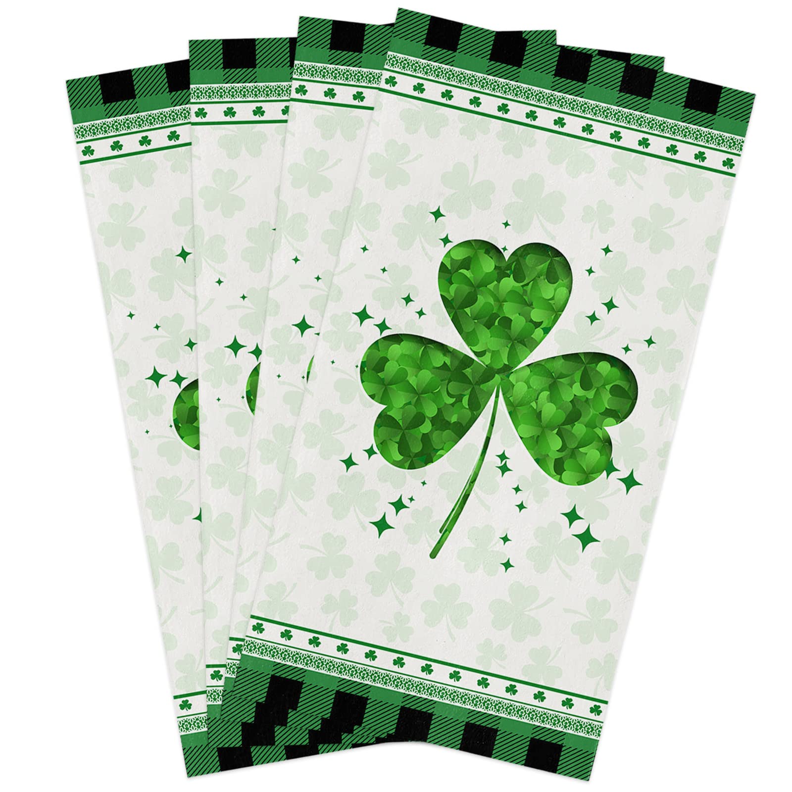 Premium Microfiber Kitchen Towels Set - 4 Pack Absorbent Reusable Dish Cloths (18x28 Inch) for Cleaning, Drying & Decor | St. Patrick's Day Shamrock Design | Ideal for Kitchen, Bar, Tea Service & Holiday Decorations
