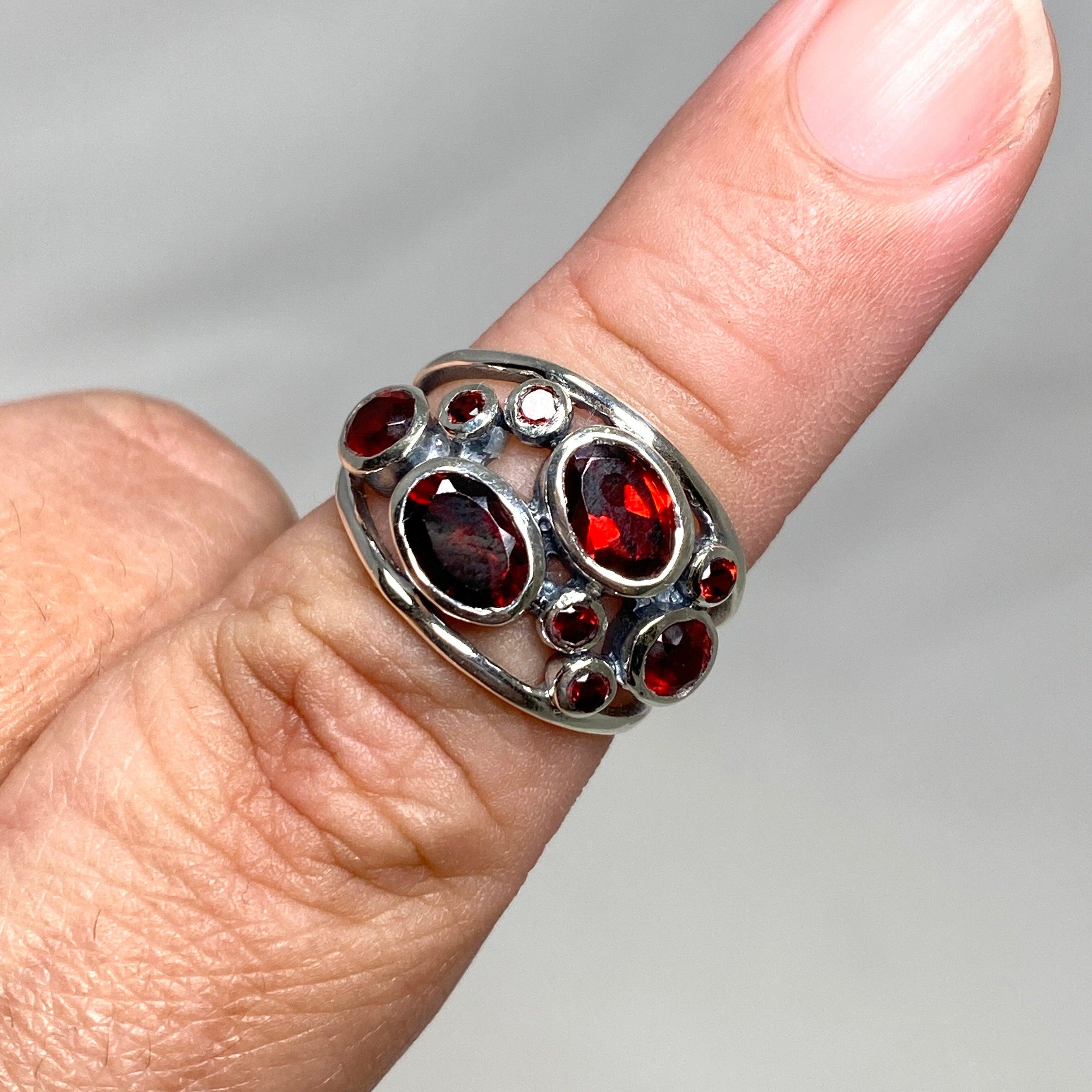 Garnet Faceted Multistone Gemstone Ring R3787 - Elegant Jewelry for Women, Perfect for Weddings, Parties & Special Occasions