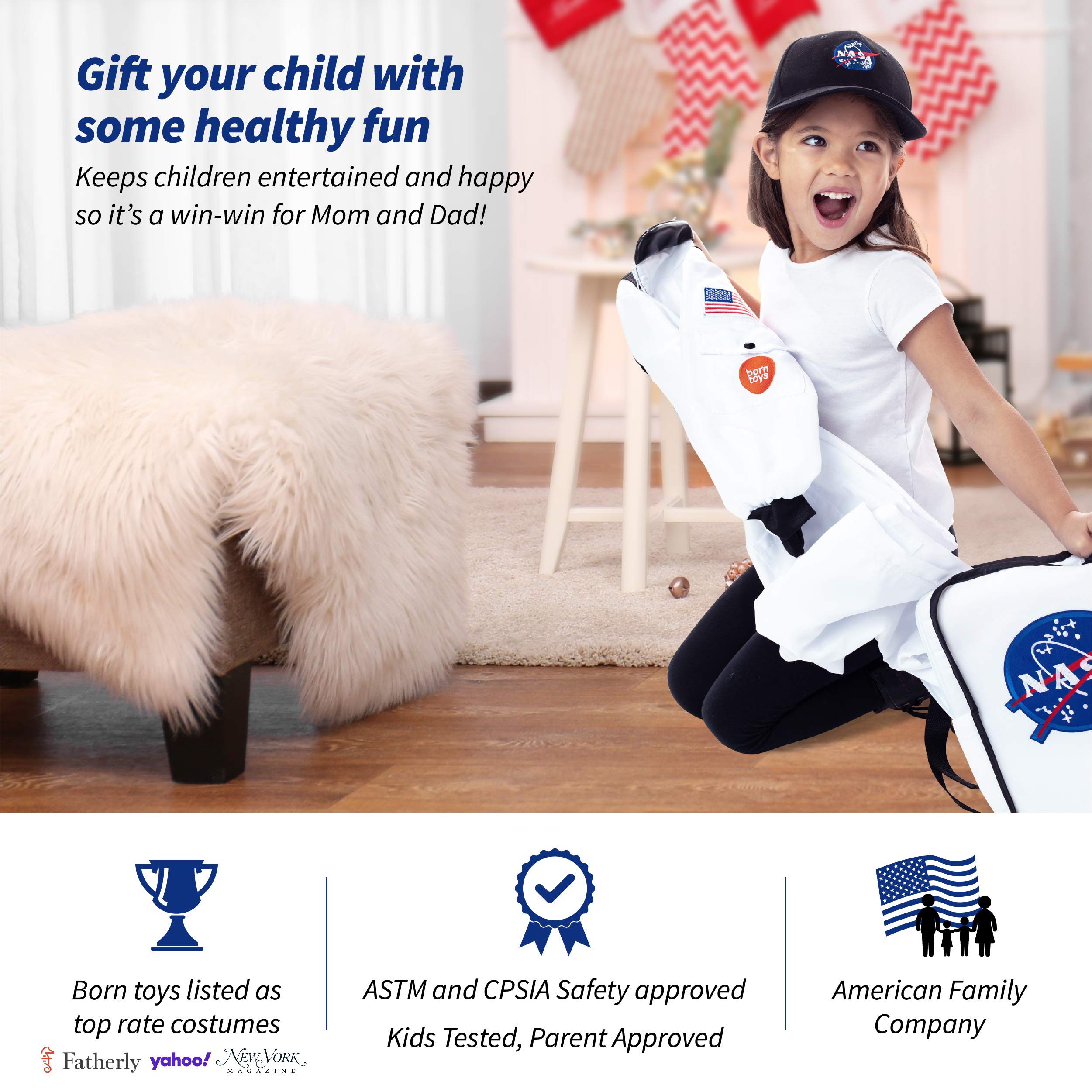 Born Toys Astronaut Costume for Kids Ages 3-7 | Washable Pretend Play Dress Up Outfit for Toddlers & Preschoolers - Perfect for Space-Themed Parties, Halloween & Imaginative Play