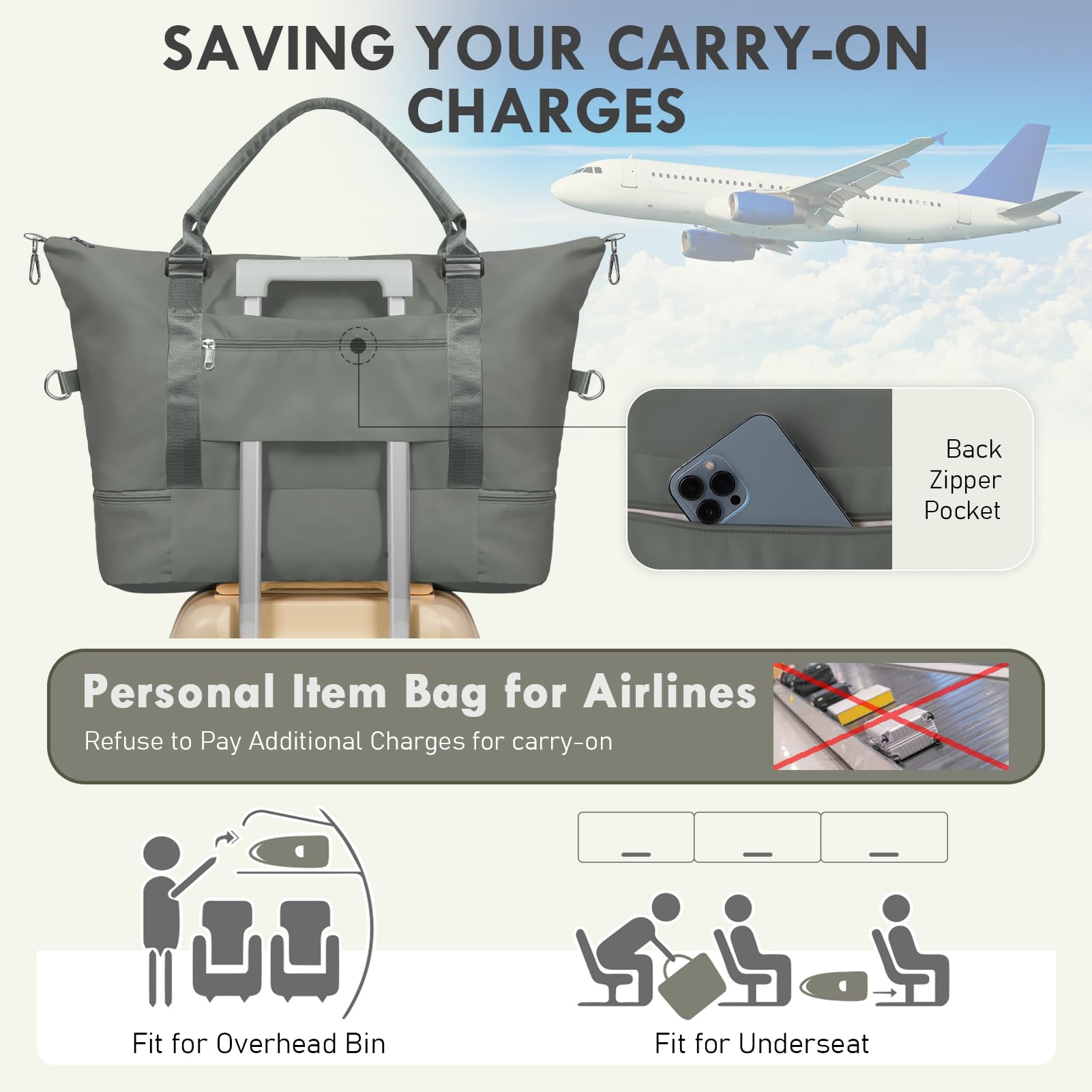 WOOMADA Women's Weekender Travel Bag with Shoe Compartment & Toiletry Bag - Perfect Carry On Duffle for Overnight Trips, Hospital Labor Delivery & Maternity Use (Army Green) - Ideal for Business Travel, Weekend Getaways & Gym Workouts