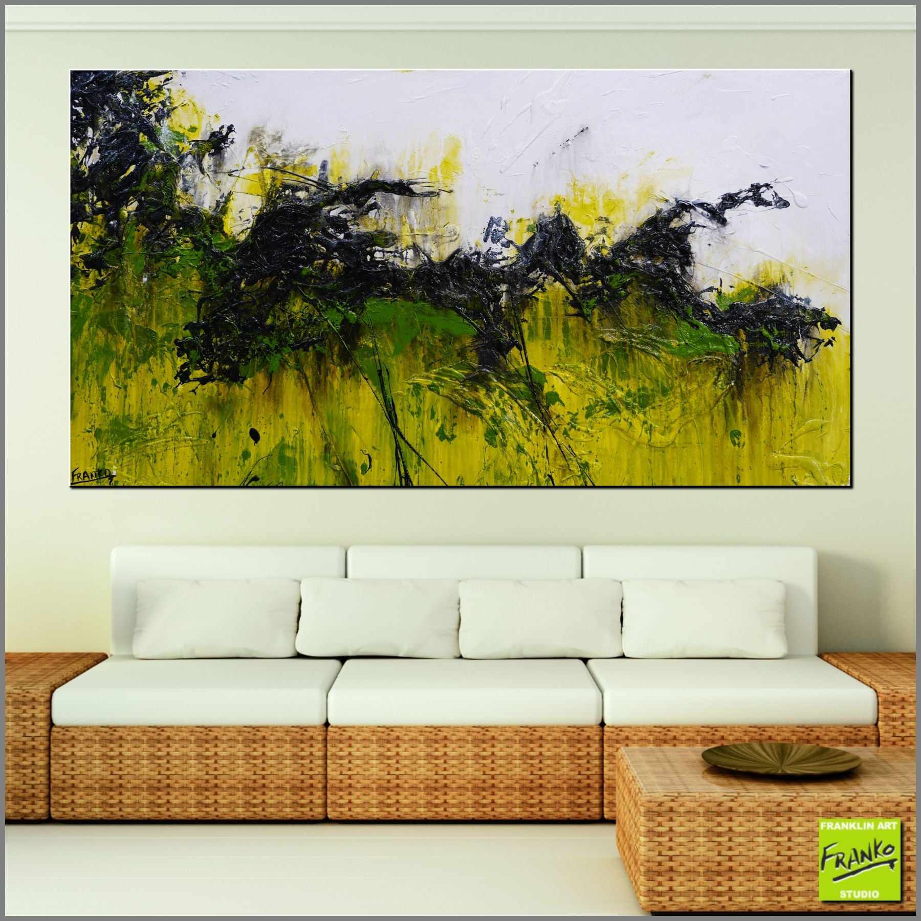 Limer 190cm x 100cm White Green Textured Abstract Canvas Wall Art - Modern Home Decor for Living Room, Bedroom & Office