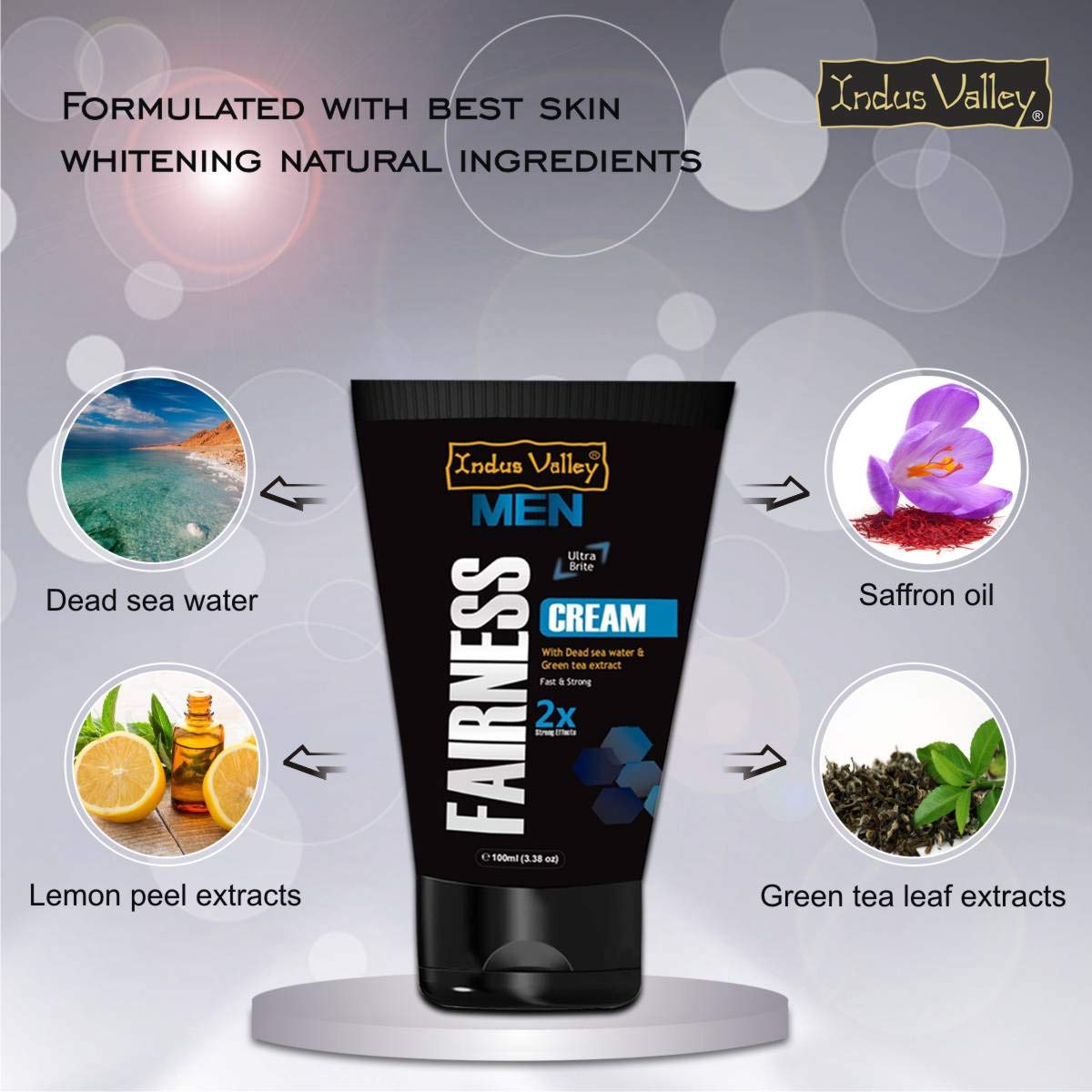 INDUS VALLEY Men's Fairness Cream with Dead Sea Minerals & Green Tea Extract - 100ml for Natural Brightening & Even Skin Tone | Daily Face Moisturizer for Men