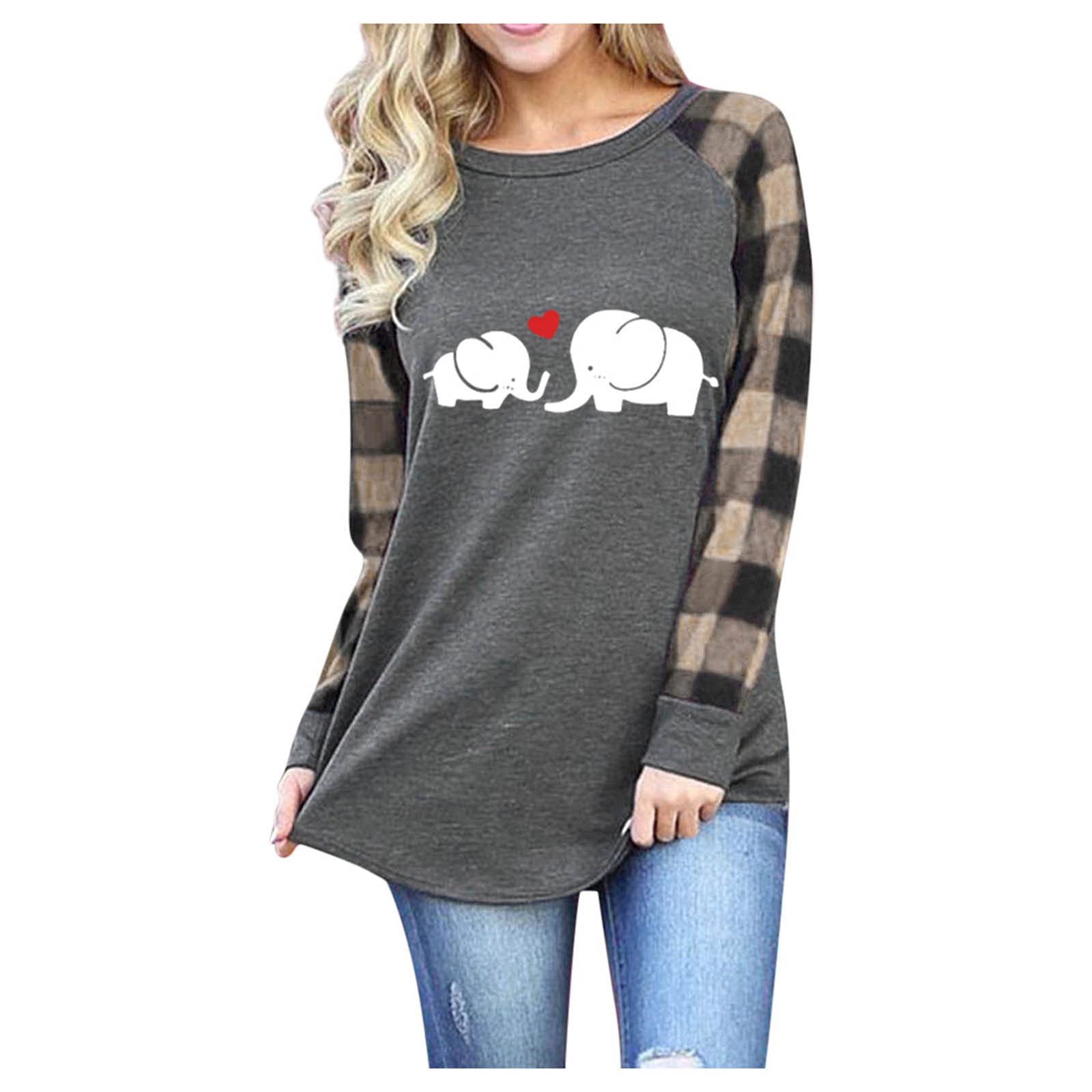 Women's Christmas Plaid Long Sleeve Raglan Tee - Cute Cartoon Graphic Crewneck Baseball Shirt for Holiday Parties & Family Gatherings