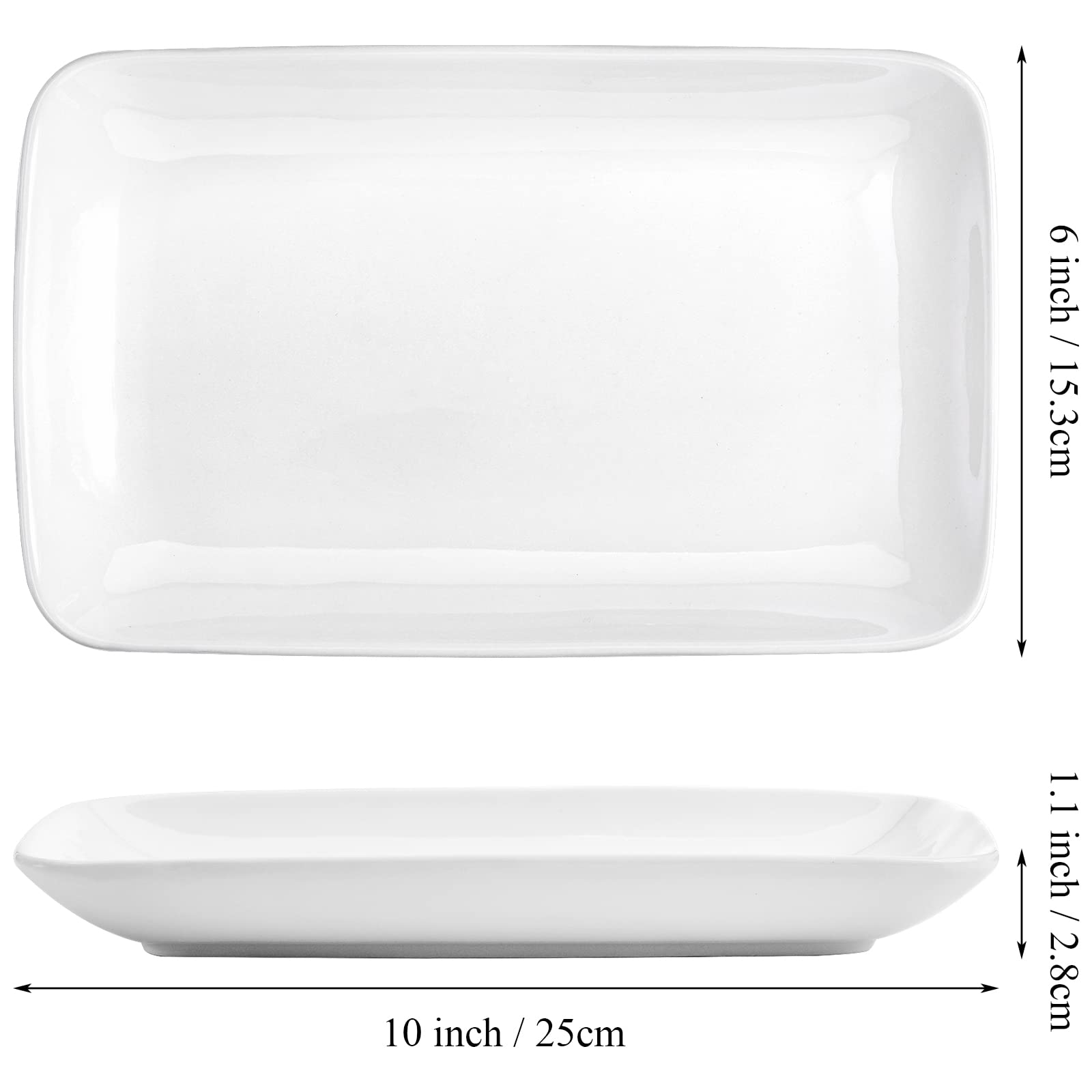 Foraineam 10 Inch White Porcelain Rectangular Salad Plates Set of 6 - Dishwasher & Oven Safe Appetizer Dessert Plates for Sushi, Pasta, Fruit - Perfect for Dinner Parties, Restaurants, and Home Entertaining