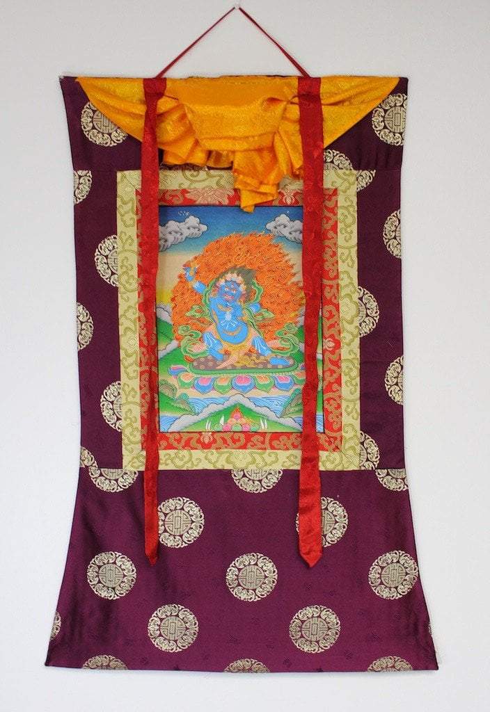 Authentic Hand-Painted Vajrapani Thangka Art - Traditional Tibetan Buddhist Wall Hanging for Meditation & Home Decor (Framed) | Perfect for Spiritual Practice, Yoga Studios & Gift Giving