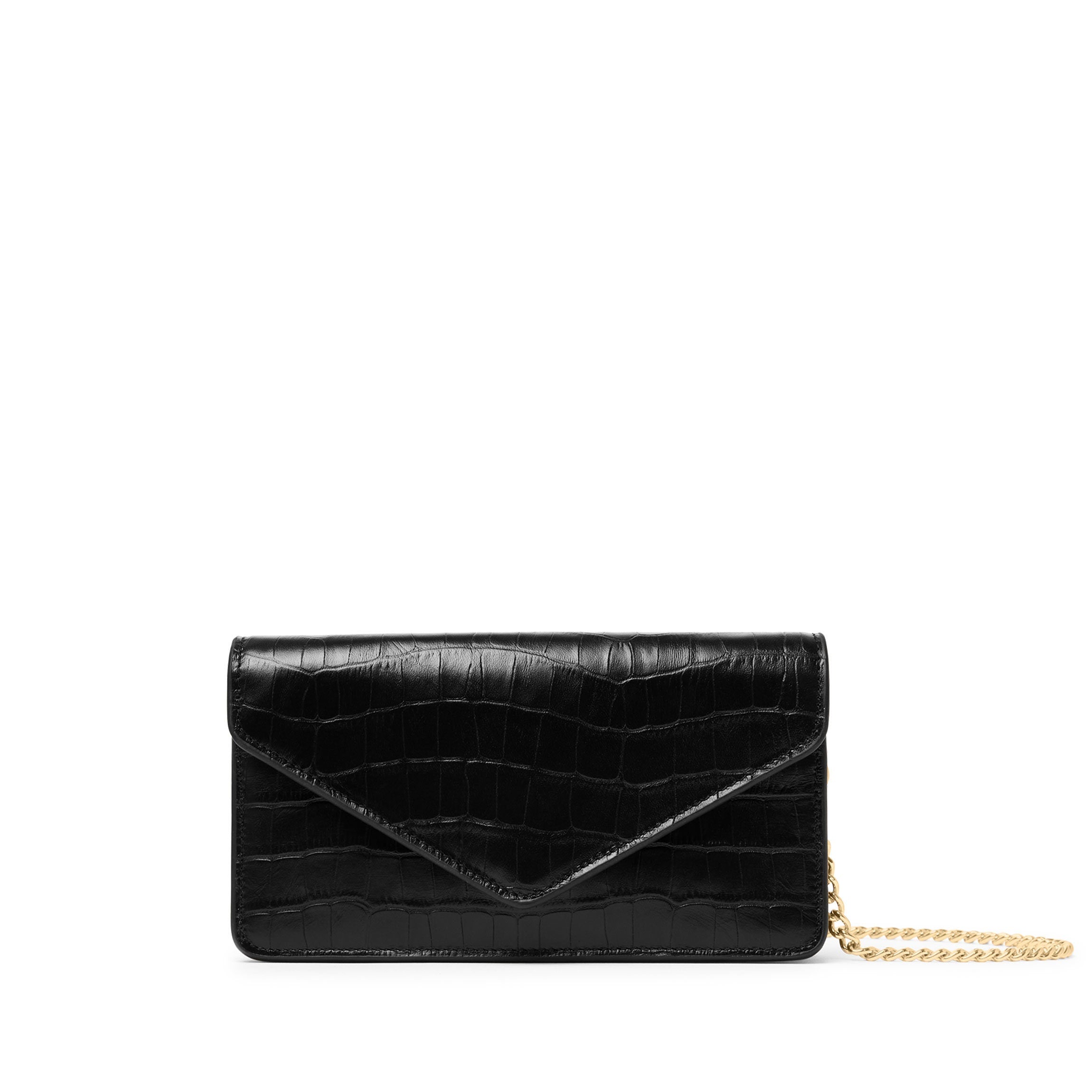 Small Willow Wallet on Chain - Black Crocodile Embossed Leather Crossbody Bag for Women | Perfect for Everyday Use, Travel & Night Out