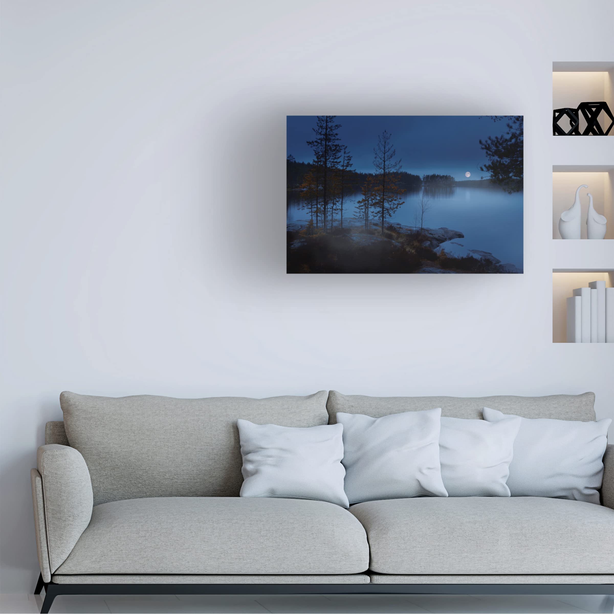 Trademark Fine Art 'Night Mist' Canvas Wall Art by Nikki Georgieva - Abstract Landscape Painting for Living Room, Bedroom & Office Decor