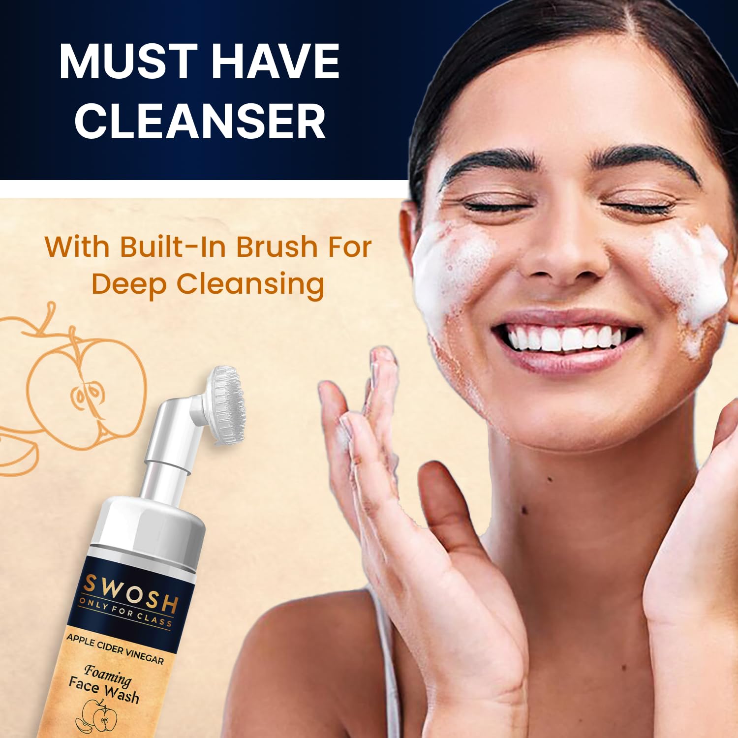 SWOSH ACV Foaming Face Wash with Apple Cider Vinegar - Gentle Exfoliating & Deep Cleansing (100ml) for Acne-Prone, Oily Skin - Enriched with Aloe Vera, Amla & Lemon Extract - Perfect for Daily Skincare Routine for Men & Women