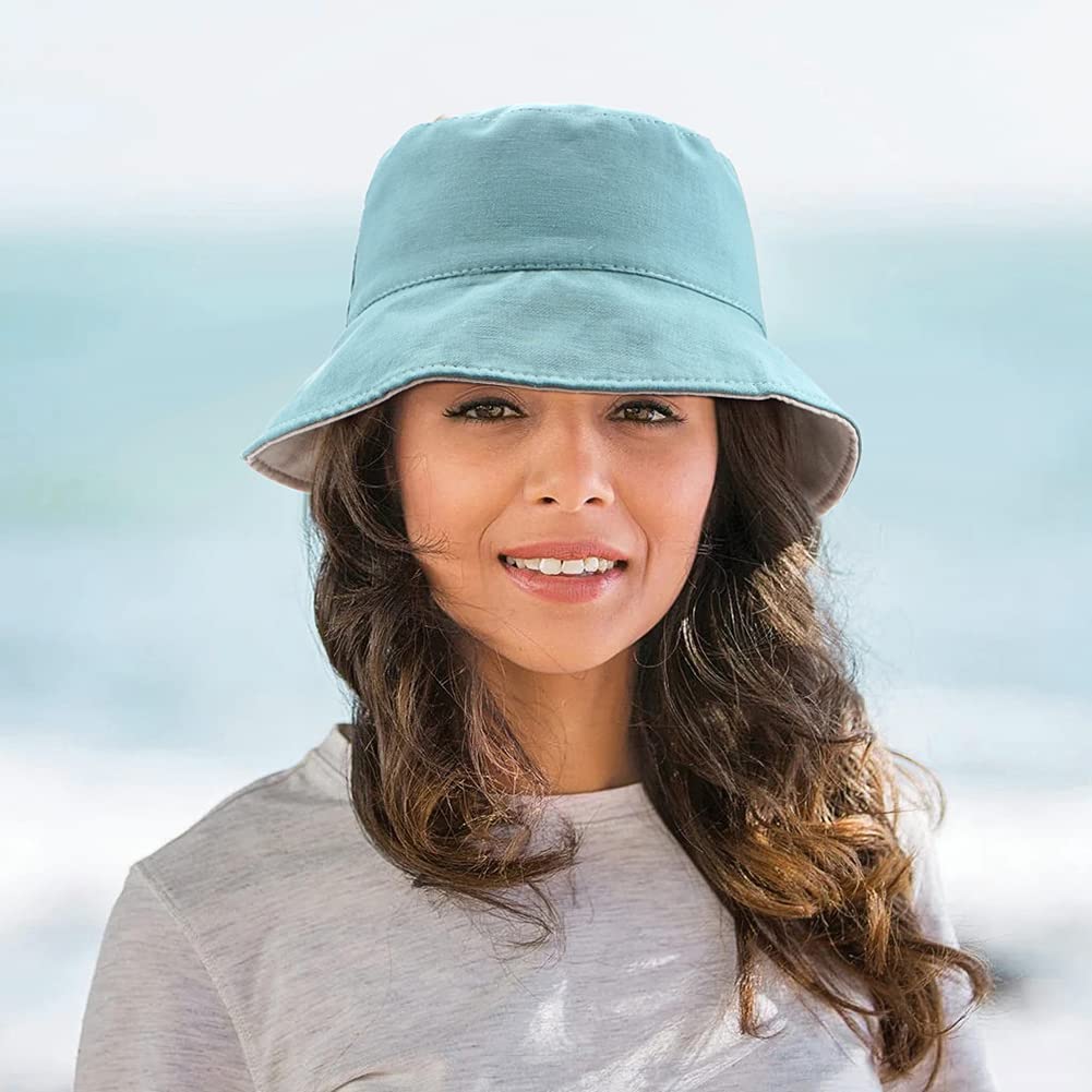 Women's Ponytail Sun Bucket Hat - UV Protection Beach Cap & Fisherman Hat for Outdoor Activities, Summer Vacations, and Gardening