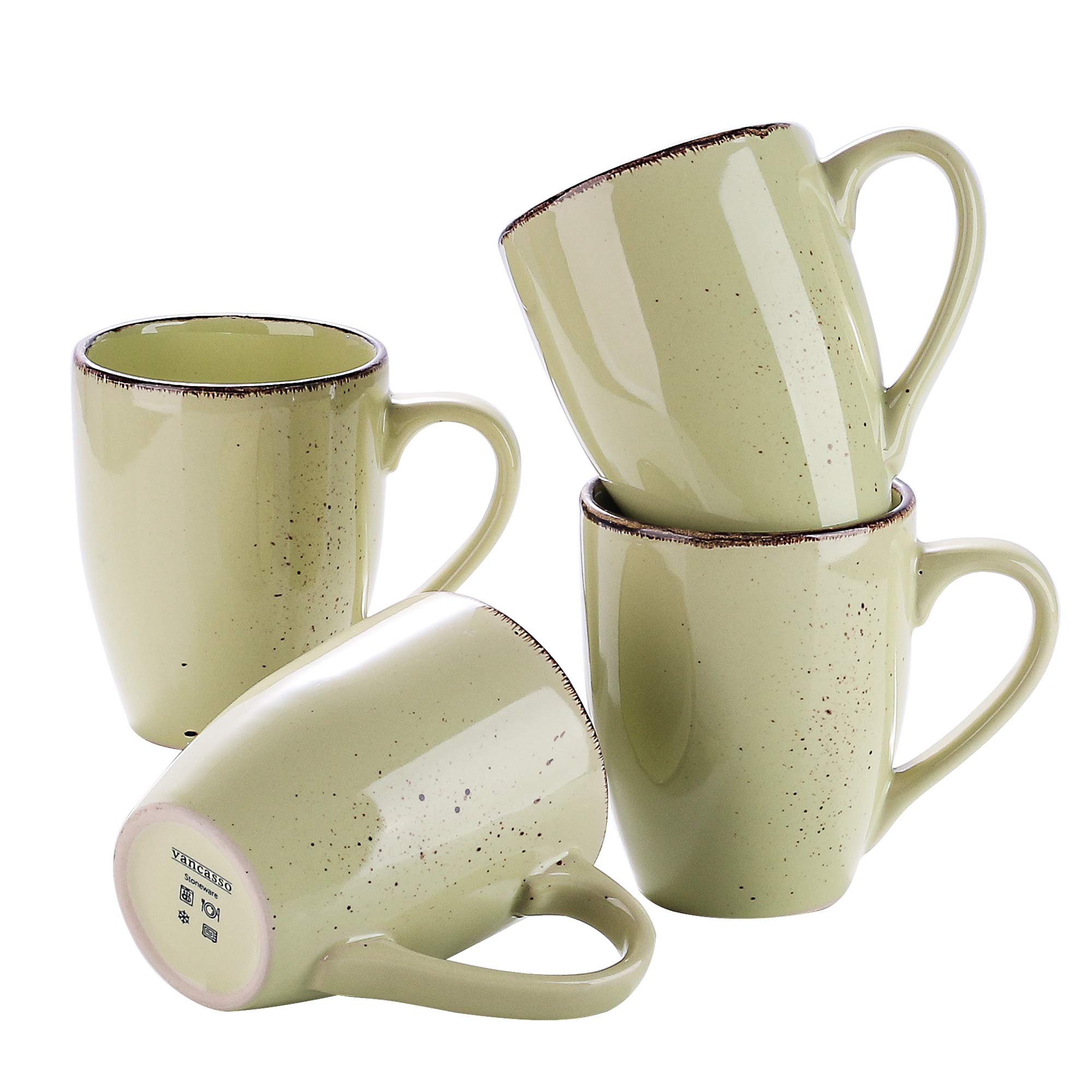 Vancasso Navia Prato 4-Piece Ceramic Tea & Coffee Mug Set - 350ml Stoneware Drinking Cups for Home, Office, Kitchen - Contemporary Yellow Green Design - Dishwasher & Microwave Safe