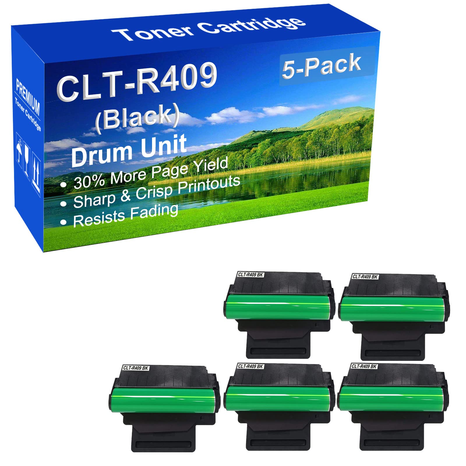5-Pack Samsung CLP 325W/320/320n Compatible CLT-R409 Black Toner Drum Kit - Perfect for Home & Office Printing, High-Quality Replacement Cartridges