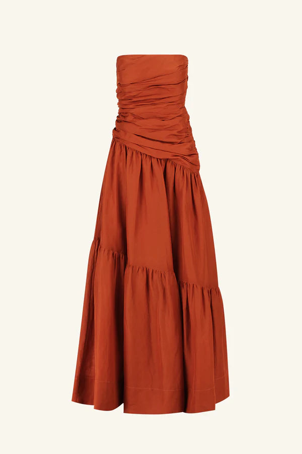 Celeste Strapless Tiered Maxi Dress in Rust - Elegant Summer Beach Wedding Guest Dress for Women