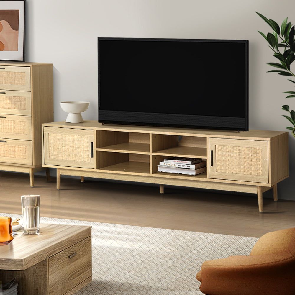Artiss 180cm Rattan TV Stand Entertainment Center with Storage - Modern TV Cabinet for Living Room, Bedroom & Home Theater
