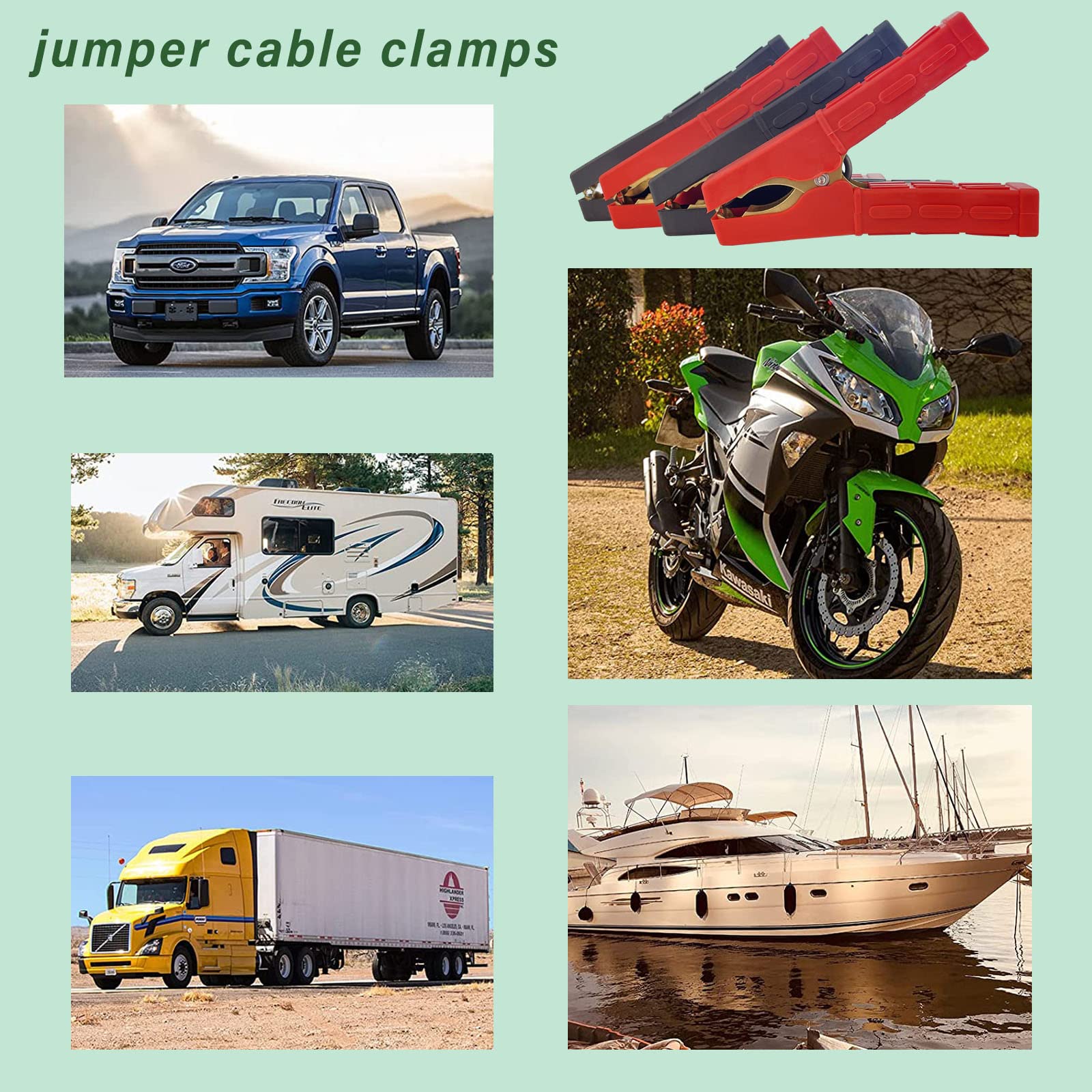 4PCS Heavy Duty 12V Car Battery Jumper Cables - 100-500A Power Replacement Clamps for Vehicles, Boats & Construction Equipment - Portable Battery Charging Clips for Emergency Jump Starts & Power Supply