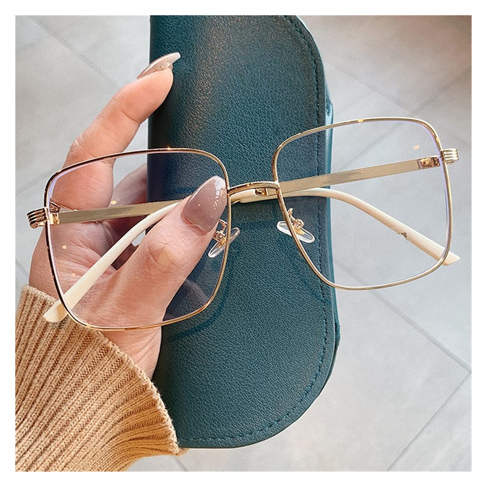 KDOQ Square Anti-Blue Light Reading Glasses for Women - Rose Gold Oversized Vintage Frame, +200 Magnification, Alloy Computer Eyewear | Perfect for Digital Screen Use, Reading & Fashion Accessories