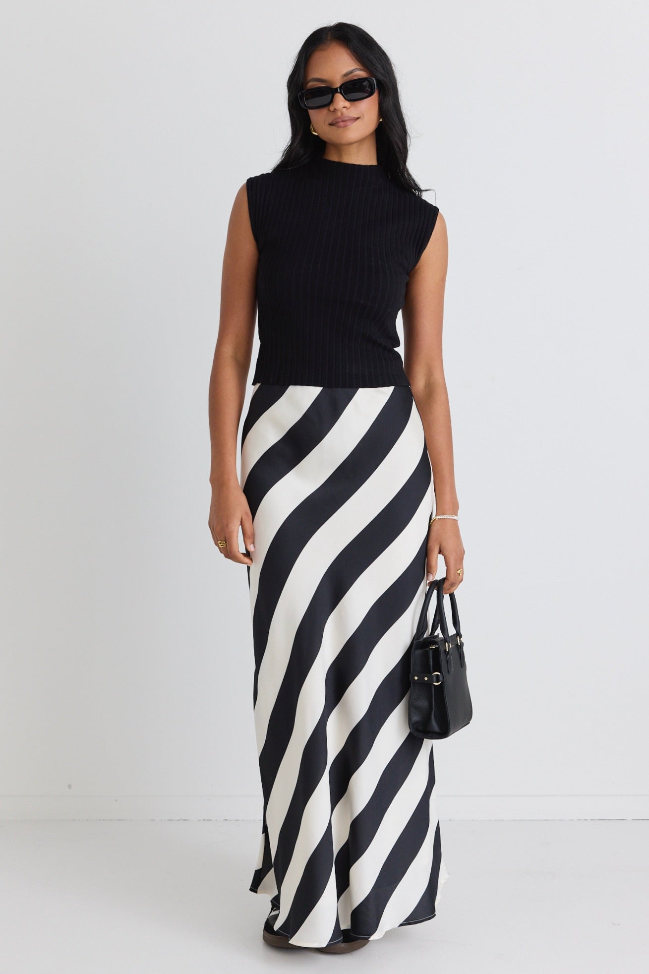 Elegant Black Satin Maxi Skirt with Fiery Stripe Design - Perfect for Evening Parties, Date Nights & Special Occasions