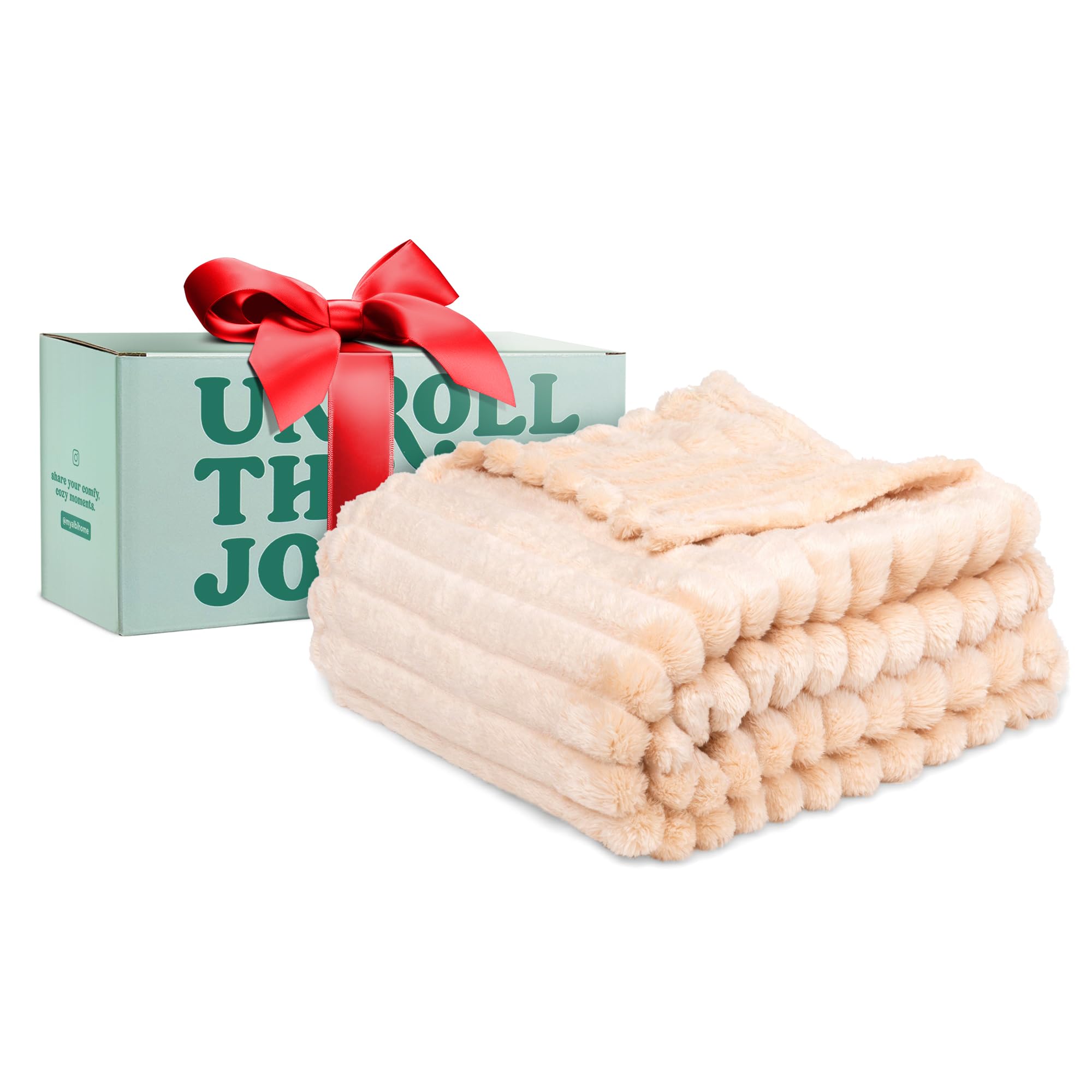 Premium Plush Soft Fleece Throw Blanket 50x60 Inches - Ultra Cozy Beige Blanket for Couch, Bed & Home Decor - Perfect for Living Room, Bedroom, Office - Ideal Gift for Men & Women - Great for Snuggling, Lounging & Winter Warmth