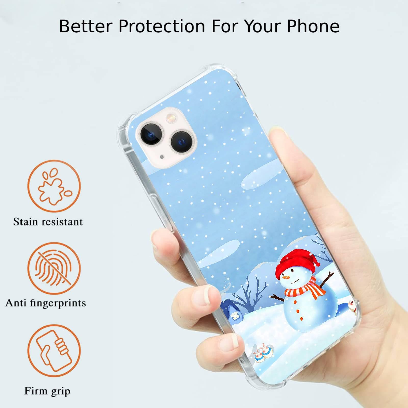 Christmas Snowman & Rabbit iPhone 13 Case - Cute Holiday Design for Teens & Adults | Shockproof TPU Bumper Protective Cover | Perfect Gift for Christmas, Winter Holidays & Everyday Use