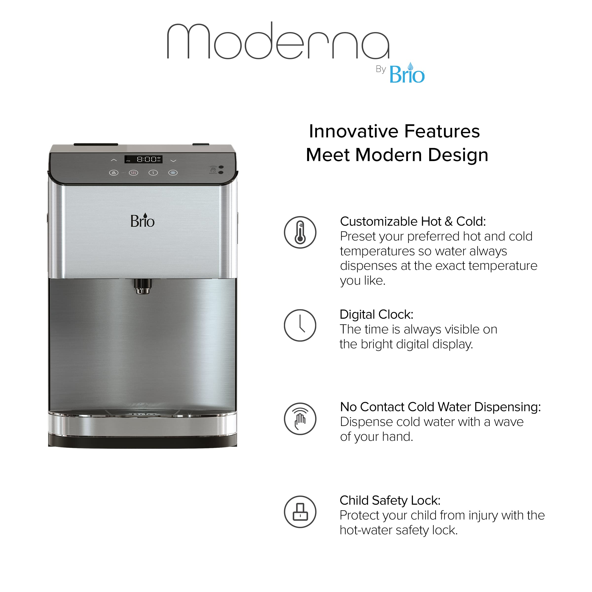 Brio 700 Series Moderna 3-Stage Touchless Countertop Bottleless Water Cooler Dispenser - Hot, Cold & Room Temperature - Perfect for Home, Office & Kitchen Use