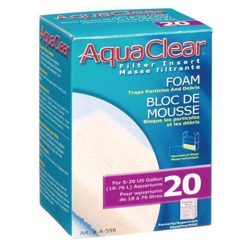 AquaClear 20 Foam Filter Insert - Replacement Filter Media for Aquariums - Perfect for Freshwater and Saltwater Fish Tanks - Improves Water Clarity and Filtration Efficiency