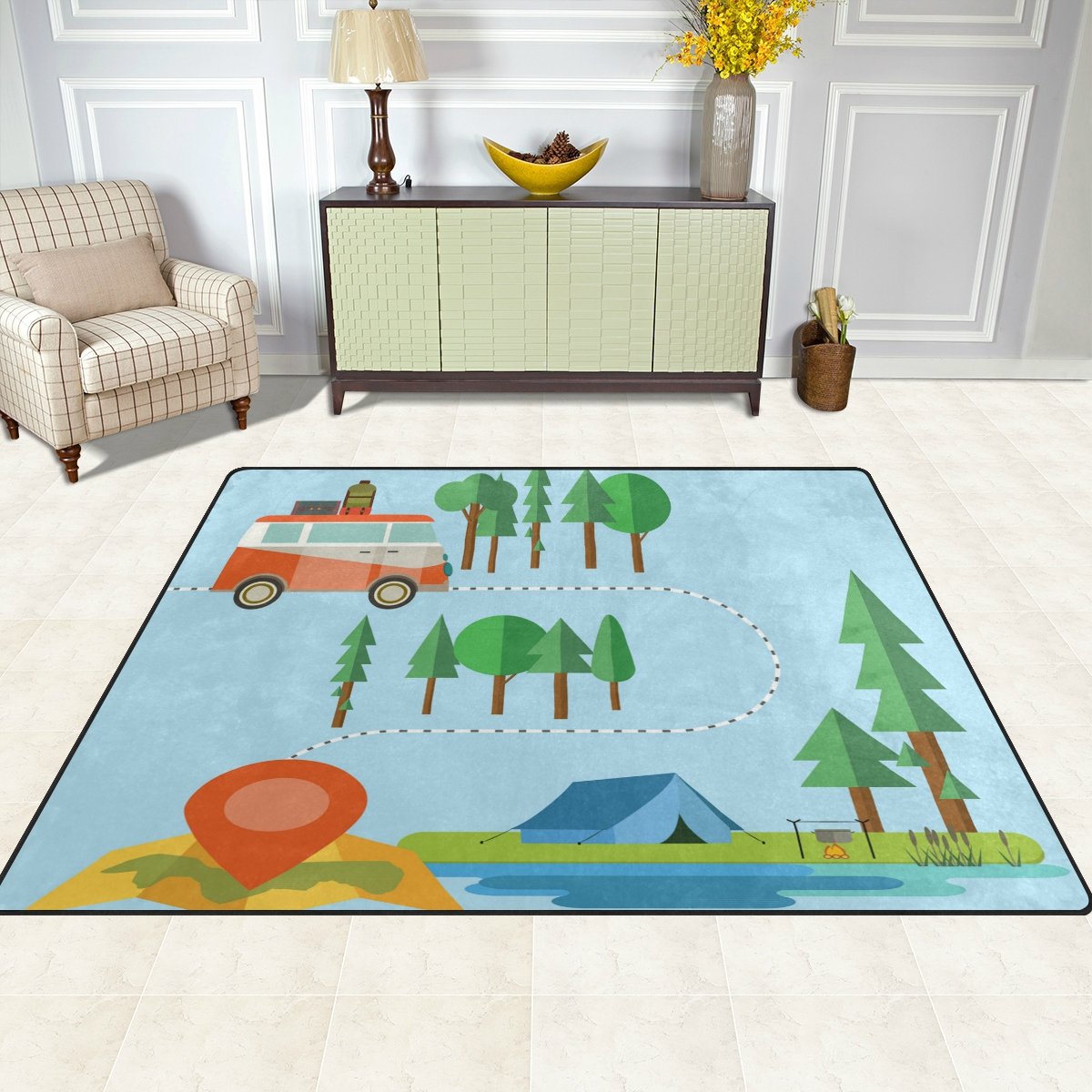 ColourLife 80x58 Inch Soft Lightweight Area Rug - Non-Slip Indoor Floor Mat for Kids Room, Living Room, Bedroom | Perfect for Home Decor, Camping & Outdoor Use