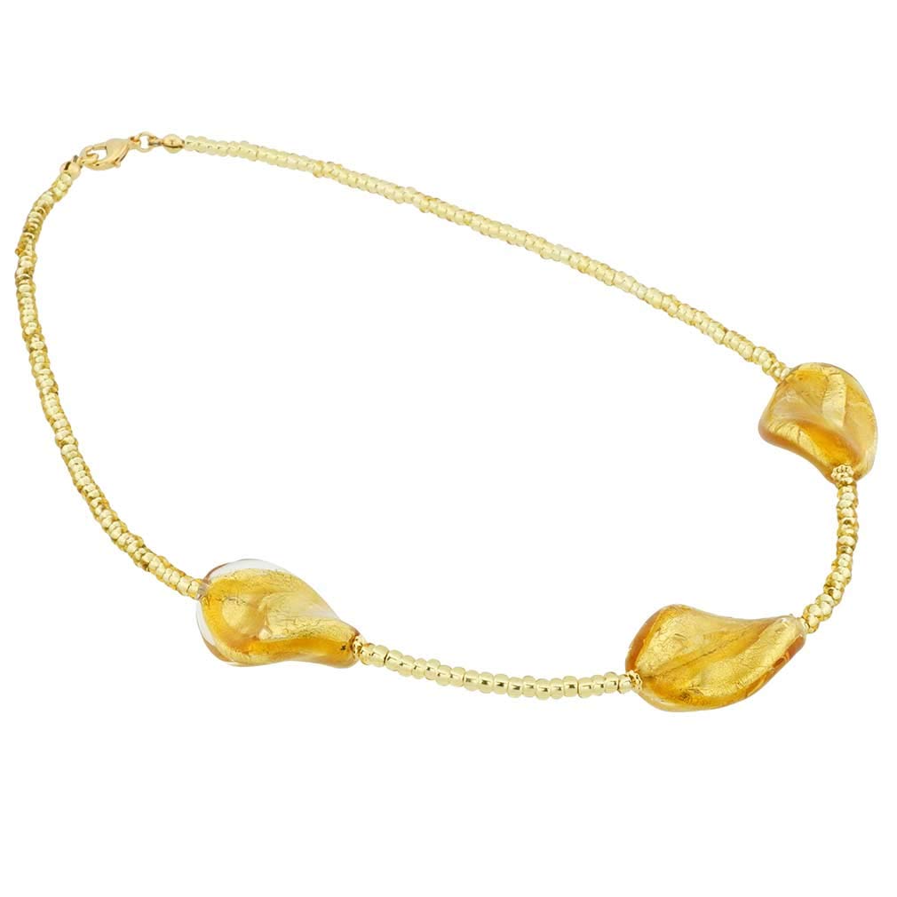 Venetian Murano Glass Royal Gold Spirals Necklace - Handcrafted Italian Jewelry for Women, Gift for Her, Perfect for Weddings & Special Occasions