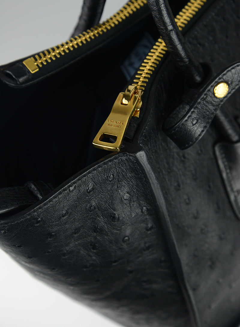 Prada Genuine Ostrich Leather Handbag for Women - Luxury Designer Purse for Work, Party & Evening Events