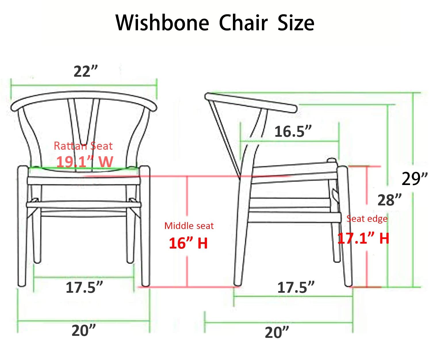 Wishbone Chair Set of 2 - Solid Ash Wood Armrest with Woven Seat - Modern Black Dining Chairs for Kitchen, Restaurant & Home Decor - Scandinavian Design Y-Back Chairs