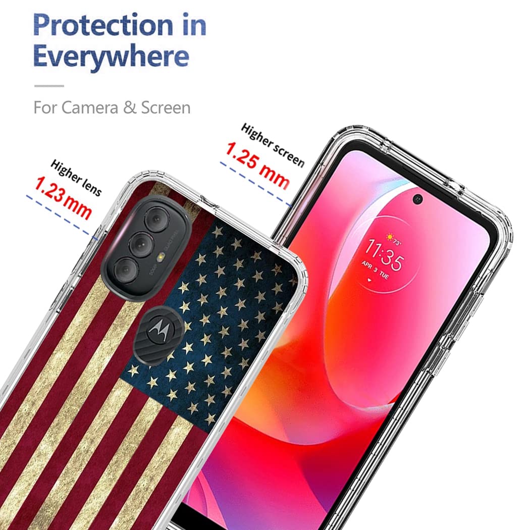 Premium Shockproof Phone Case for Motorola Moto G Power 2022 (XT2165DL) - Clear USA Flag Design with Built-in Tempered Glass Screen Protector | Full Body Protection for Drops & Scratches | Perfect for Outdoor Activities, Travel & Daily Use