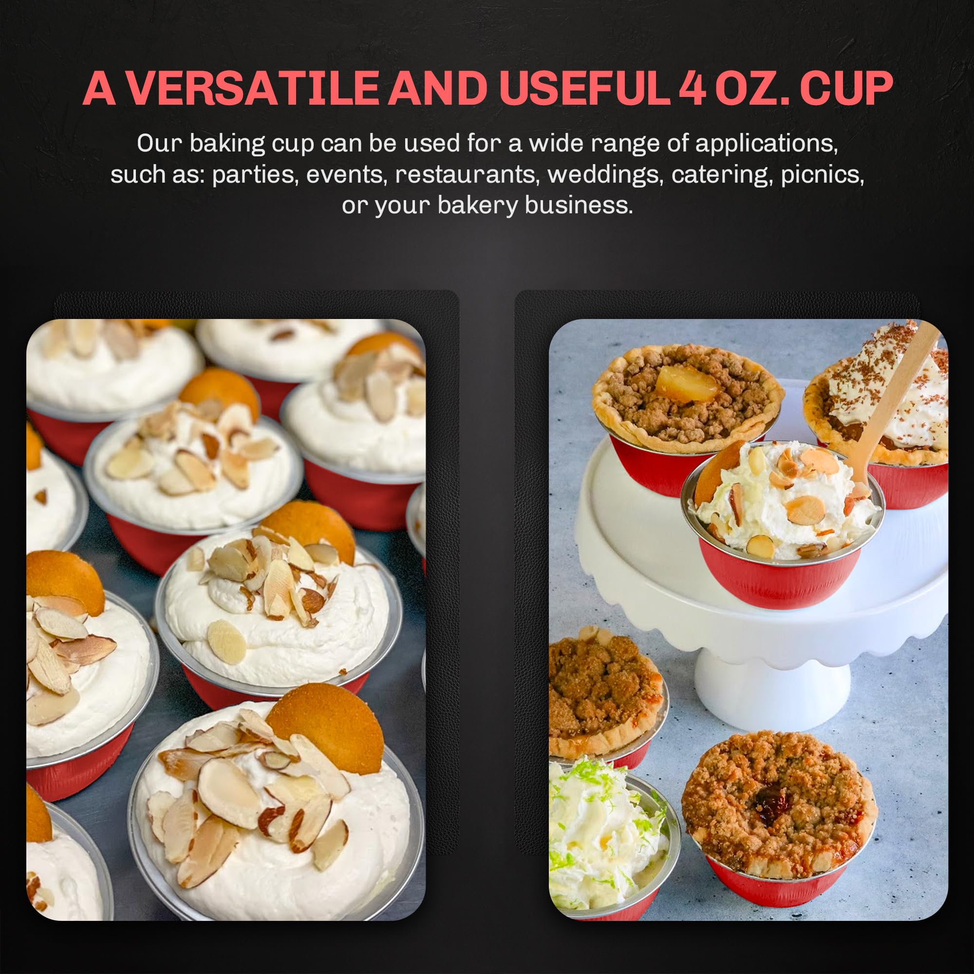 KitchenDance 4oz Disposable Colored Aluminum Baking Cups with High Dome Lids - 1000 Pack Red Foil Pans for Creme Brulee, Flan, Cupcakes - Perfect for Baking, Cooking, Meal Prep & Party Serving - Ideal for Home Kitchens, Bakeries & Catering Services