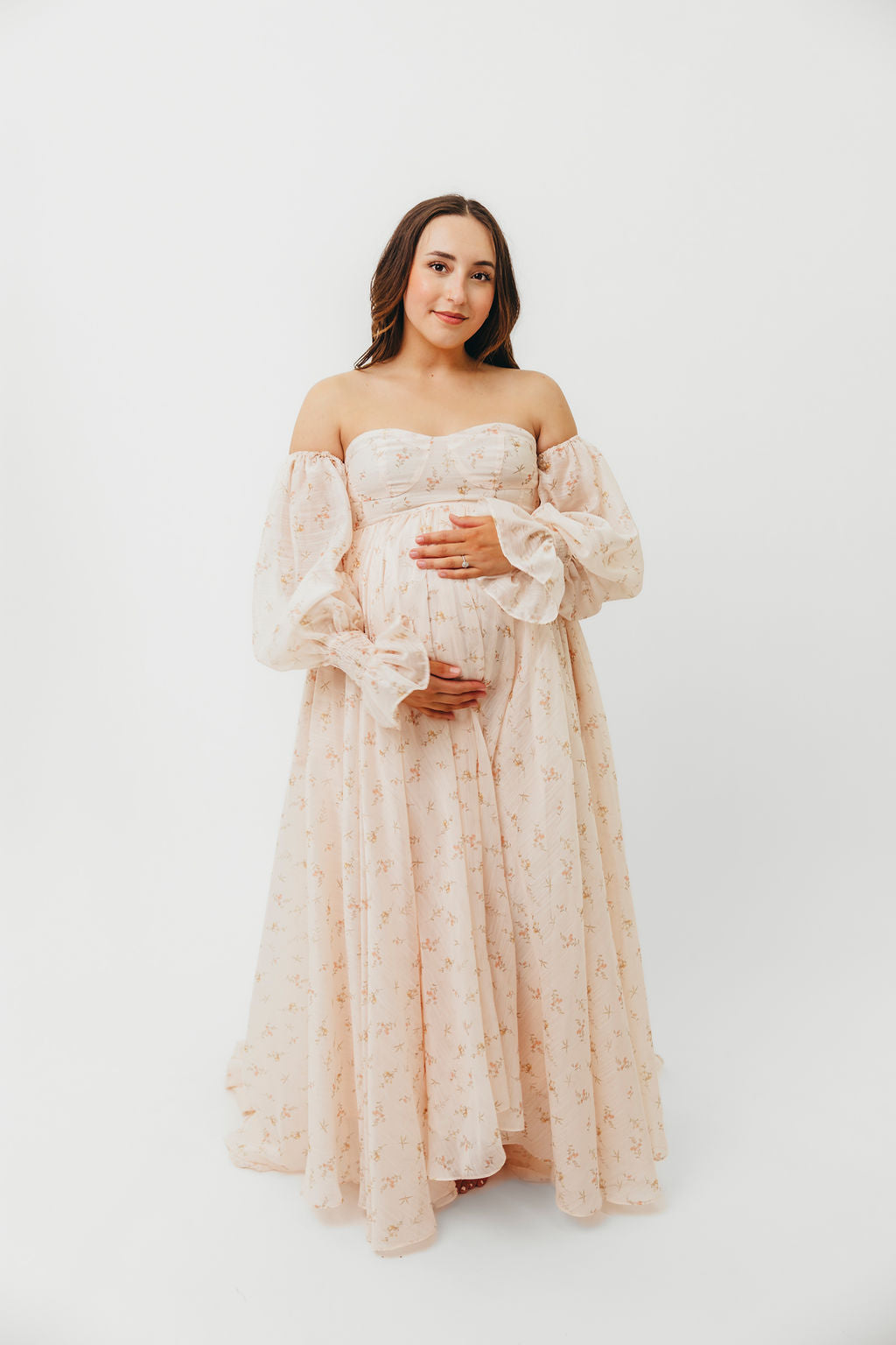 Delilah Maxi Dress with Train in Peach - Bump Friendly Maternity Dress (XS-3XL) | Perfect for Weddings, Baby Showers & Special Occasions