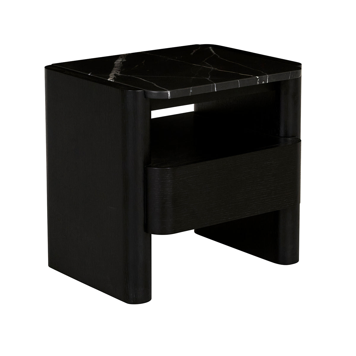 Floyd Marble Bedside Table - Modern Minimalist Nightstand with Marble Top & Wooden Legs - Perfect for Bedroom, Living Room, or Office Use