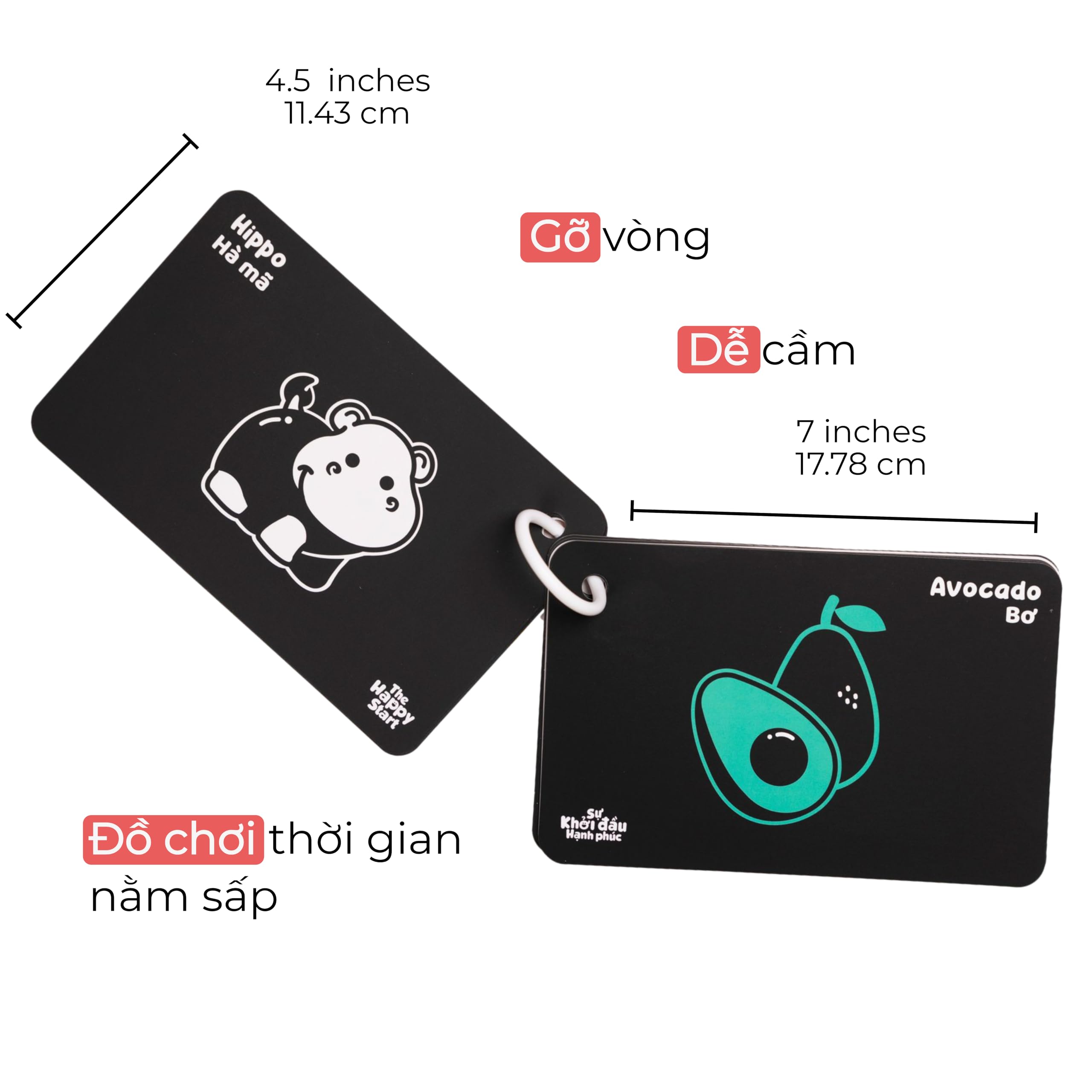 Happy Start High Contrast Baby Cards - Waterproof Tummy Time Toys for Newborns, Black and White Vision Development Cards, Diaper Bag Essentials for Ages 0+ (English & Vietnamese) - Perfect for Early Learning and Sensory Play
