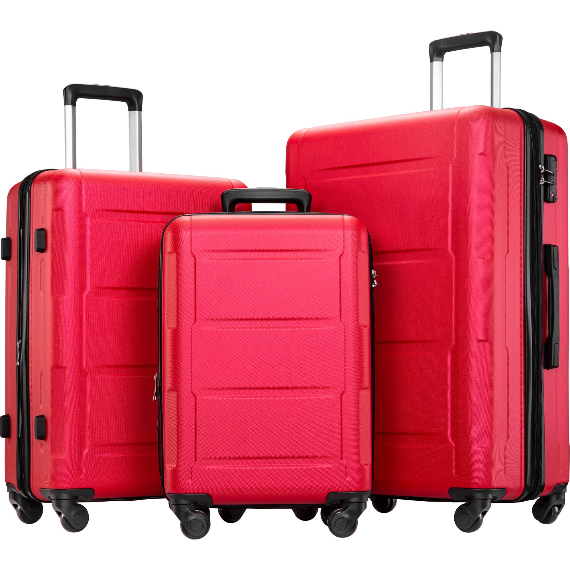 Expandable 3-Piece Spinner Luggage Set with TSA Lock - Lightweight ABS Suitcase for Travel (Red) | Perfect for Business Trips, Vacations & Family Getaways