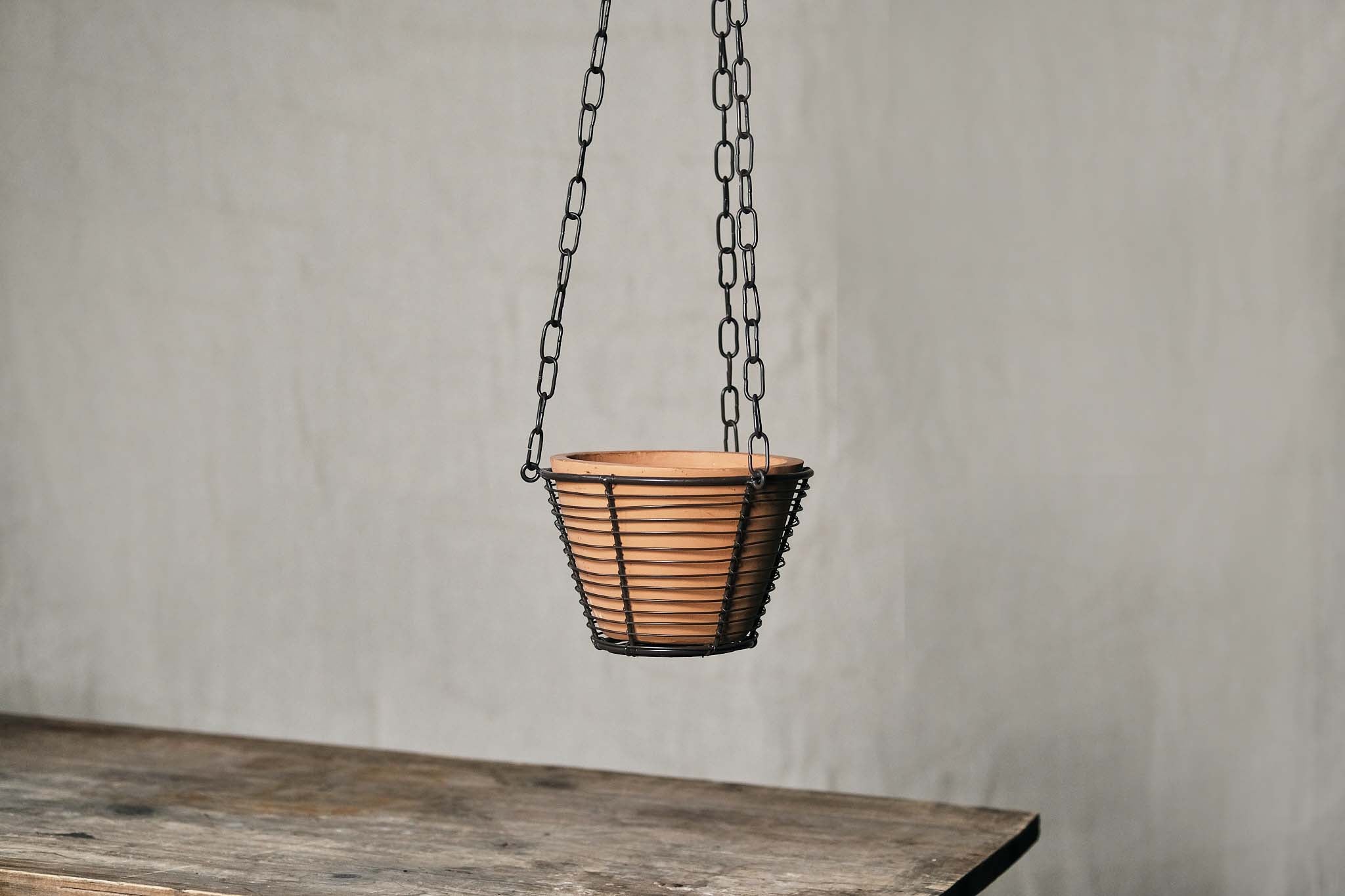 Terracotta & Wire Hanging Plant Pot - 4 inch & 6.3 inch Diameter - Perfect for Indoor Herb Gardens, Balcony Decor & Small Space Planters