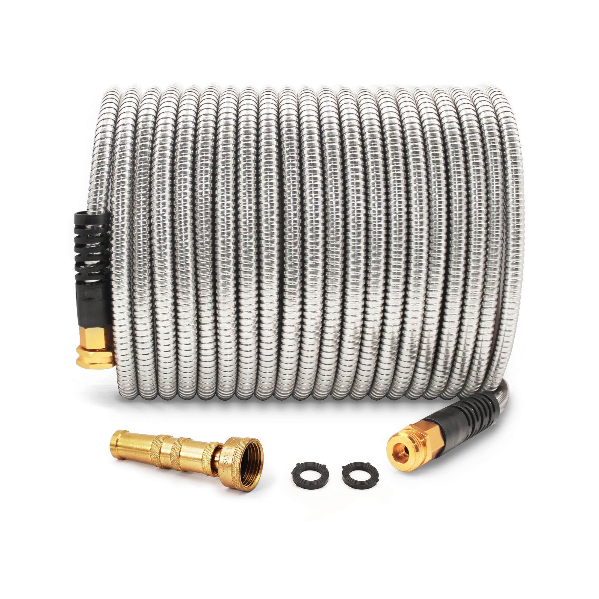 **Cesun 50 ft Heavy Duty Stainless Steel Garden Hose - Flexible, No Kink, Lightweight Metal Water Hose for RV, Yard, Lawn & Outdoor Use - 5/8