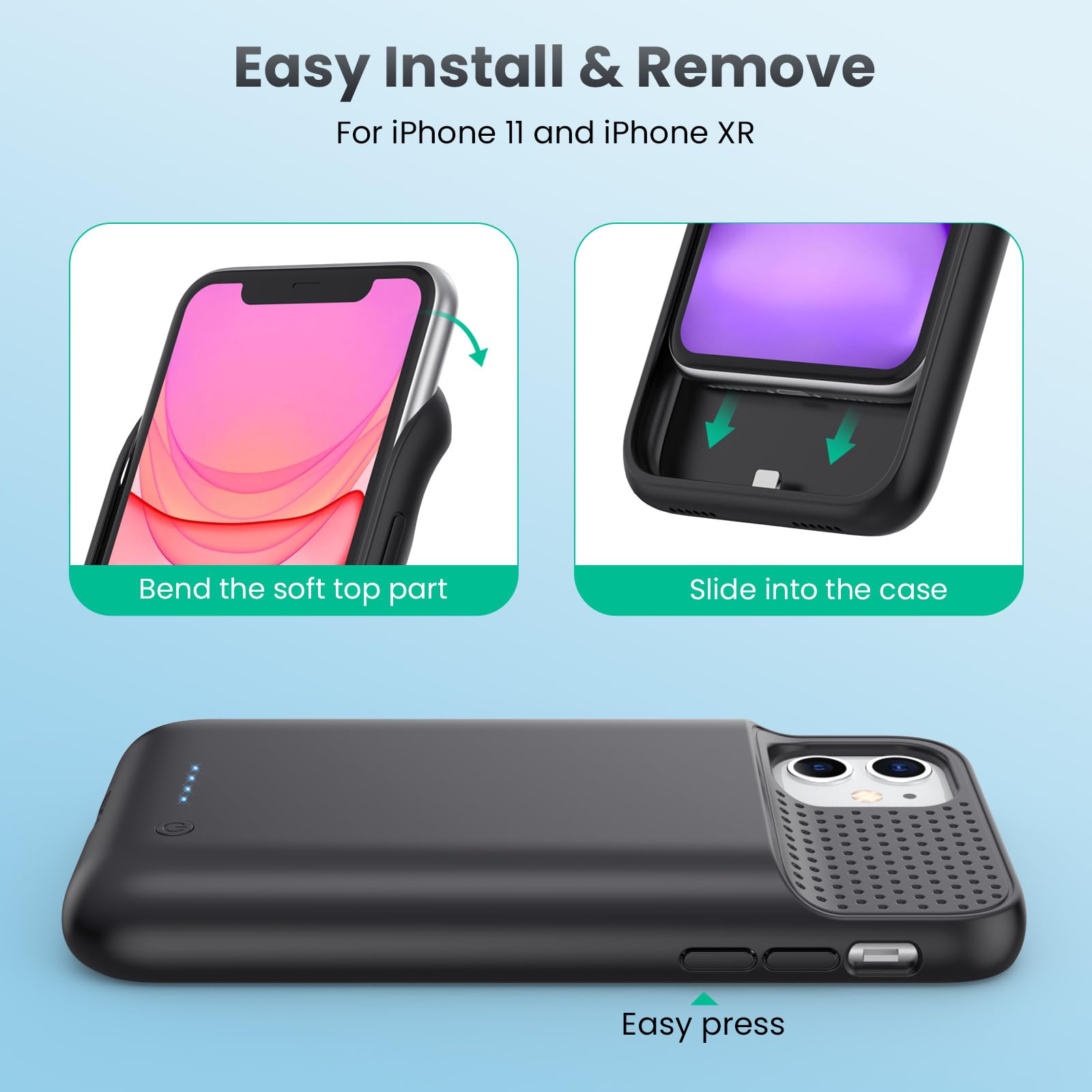 7500mAh Ultra-Slim Battery Case for iPhone 11/XR (6.1 Inch) - Protective Charging Cover with Portable Rechargeable Power Bank | Perfect for Travel, Work & Outdoor Activities