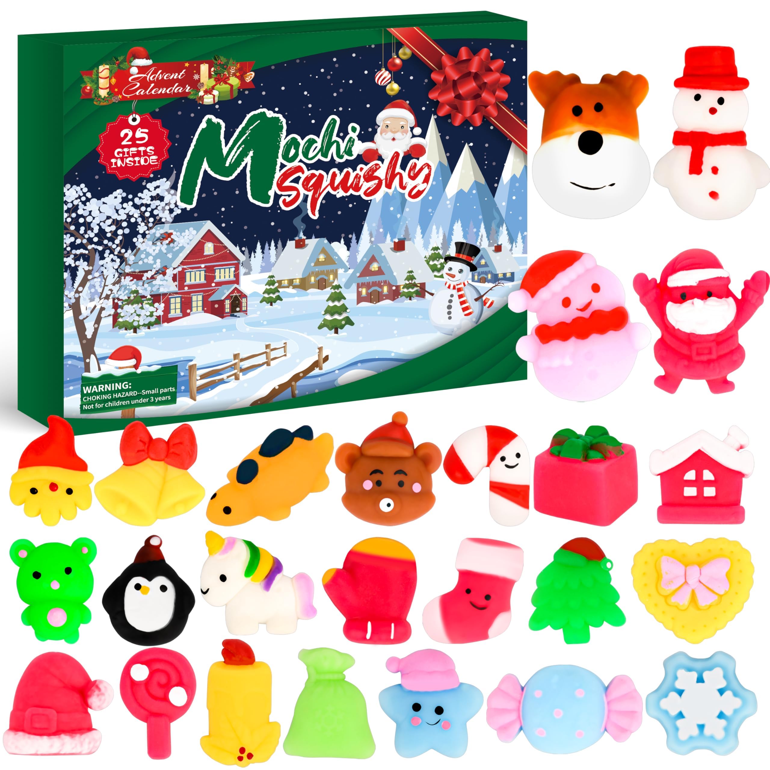2024 Kids Christmas Advent Calendar with 25 Mochi Squishies - Stress Relief Toys for Boys & Girls Holiday Countdown