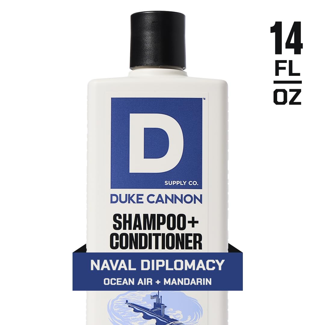 Duke Cannon Supply Co. 2-in-1 Hair Wash & Conditioner for Men - Masculine Scent, Gentle Cleansing & Strengthening Formula - Naval Diplomacy Shampoo (14 oz) - Perfect for Gym, Travel & Everyday Use