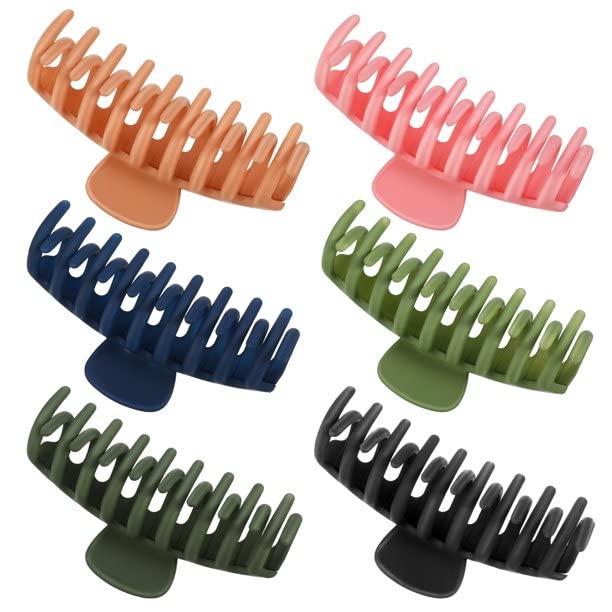 ALIBA COLLECTION Non-Slip Matte Hair Claw Clips for Women - 4.3 Inch Large Strong Hold Hair Clips for Thick & Thin Hair (6 Pack Multicolor) - Perfect for Updos, Ponytails & Everyday Hairstyles