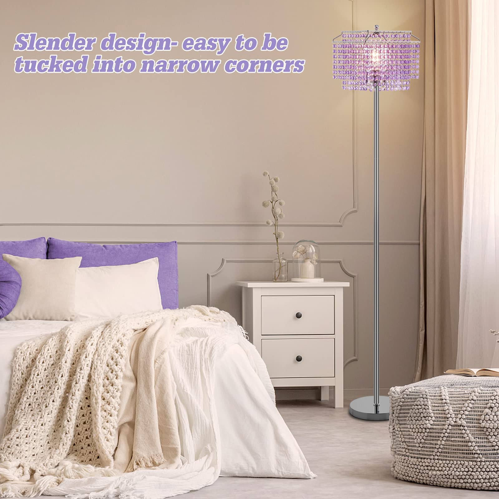 Crystal Table Lamp with USB Ports & Floor Lamp Set of 2 - Modern Lighting for Living Room, Bedroom, Office (Purple) | Elegant Home Decor & Workspace Lighting Solution