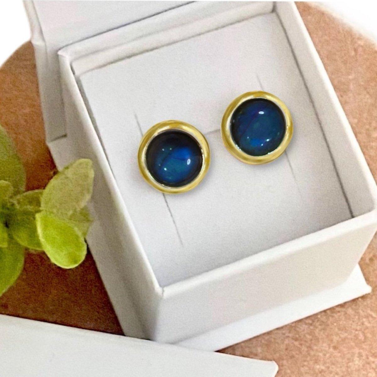 Laihas Classic Chic Round Gold Labradorite Stud Earrings for Women - Elegant Gemstone Jewelry for Everyday Wear & Special Occasions