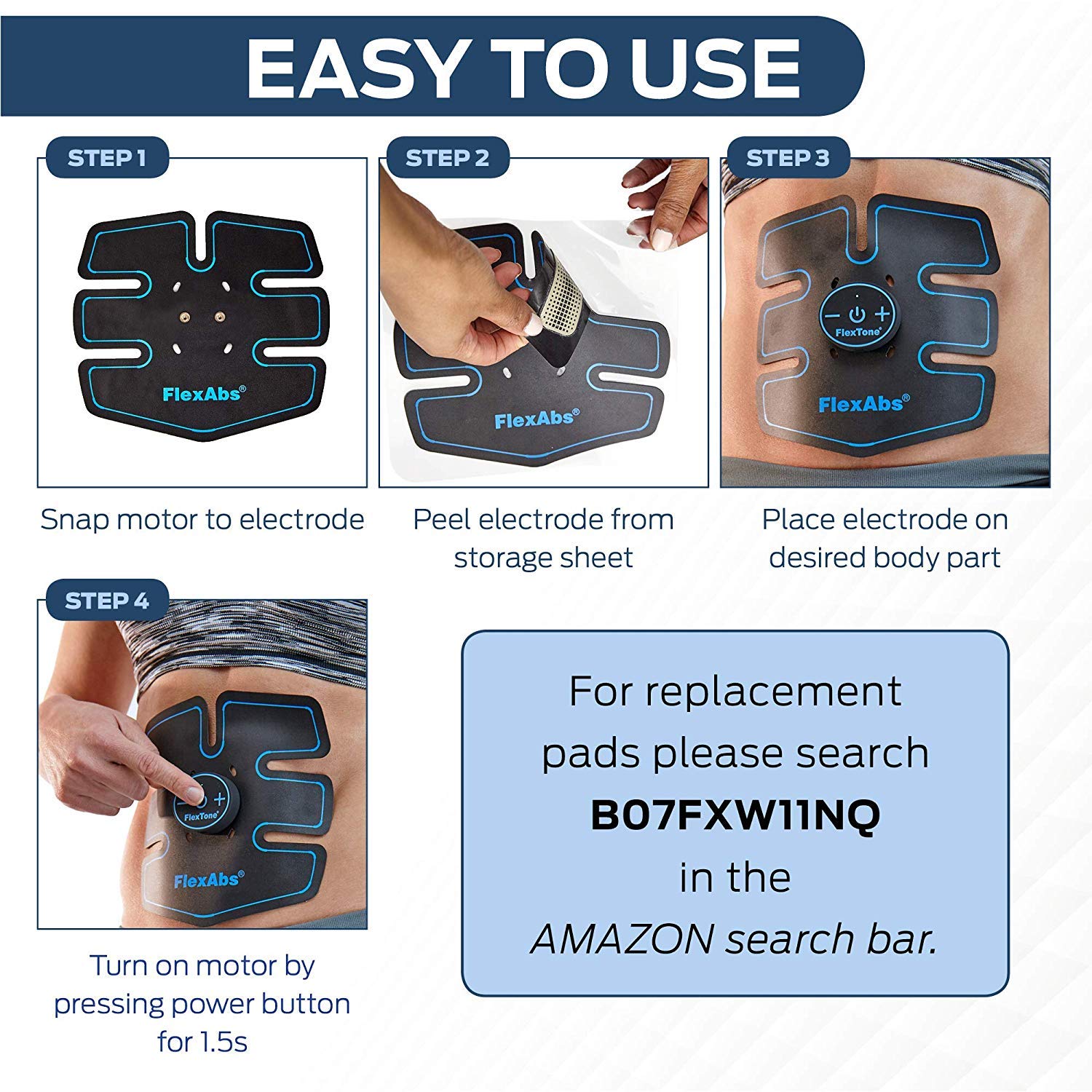 FDA Cleared Rechargeable Wireless EMS Ab Stimulator - Muscle Toner for Abs, Arms & Legs - Electronic Power Trainer for Men, Women & Bodybuilders (3 Motors) - Perfect for Home Gym Workouts & Post-Training Recovery