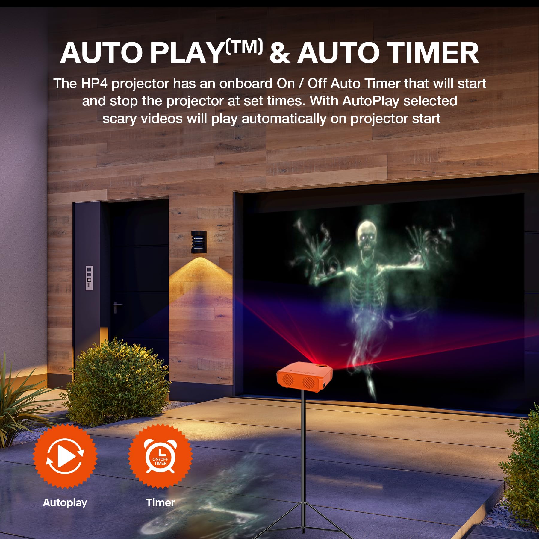 AAXA HP4 Halloween Projector (2024 Upgrade) - 1080p Native Resolution Holographic Projector with AutoPlay™, Built-in Timer & 8 Preloaded Spooky Movies - Bluetooth Enabled for Haunted House Decorations, Window Displays & Outdoor Halloween Party Projections (Renewed)