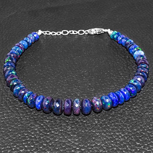 Natural Black Opal Beads Choker & Bracelet Set for Women - Healing Chakra Crystal Jewelry, 925 Sterling Silver Rhodium Plated, 8 Inch Adjustable, Birthstone Gift for Her - Perfect for Meditation, Yoga & Spiritual Healing